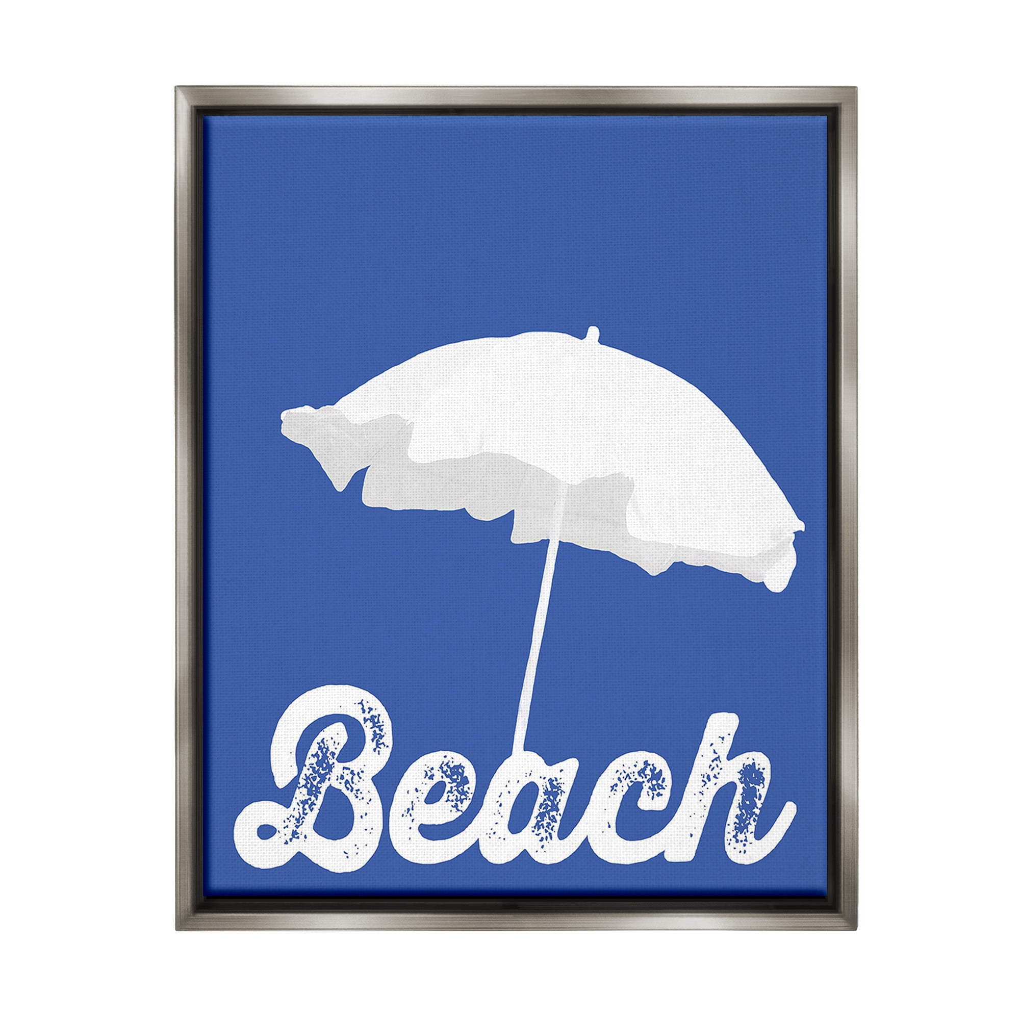 Stupell Industries Vintage Beach Umbrella Nature Painting Gray Floater Framed Canvas Art Print Wall Art, 25 x 31