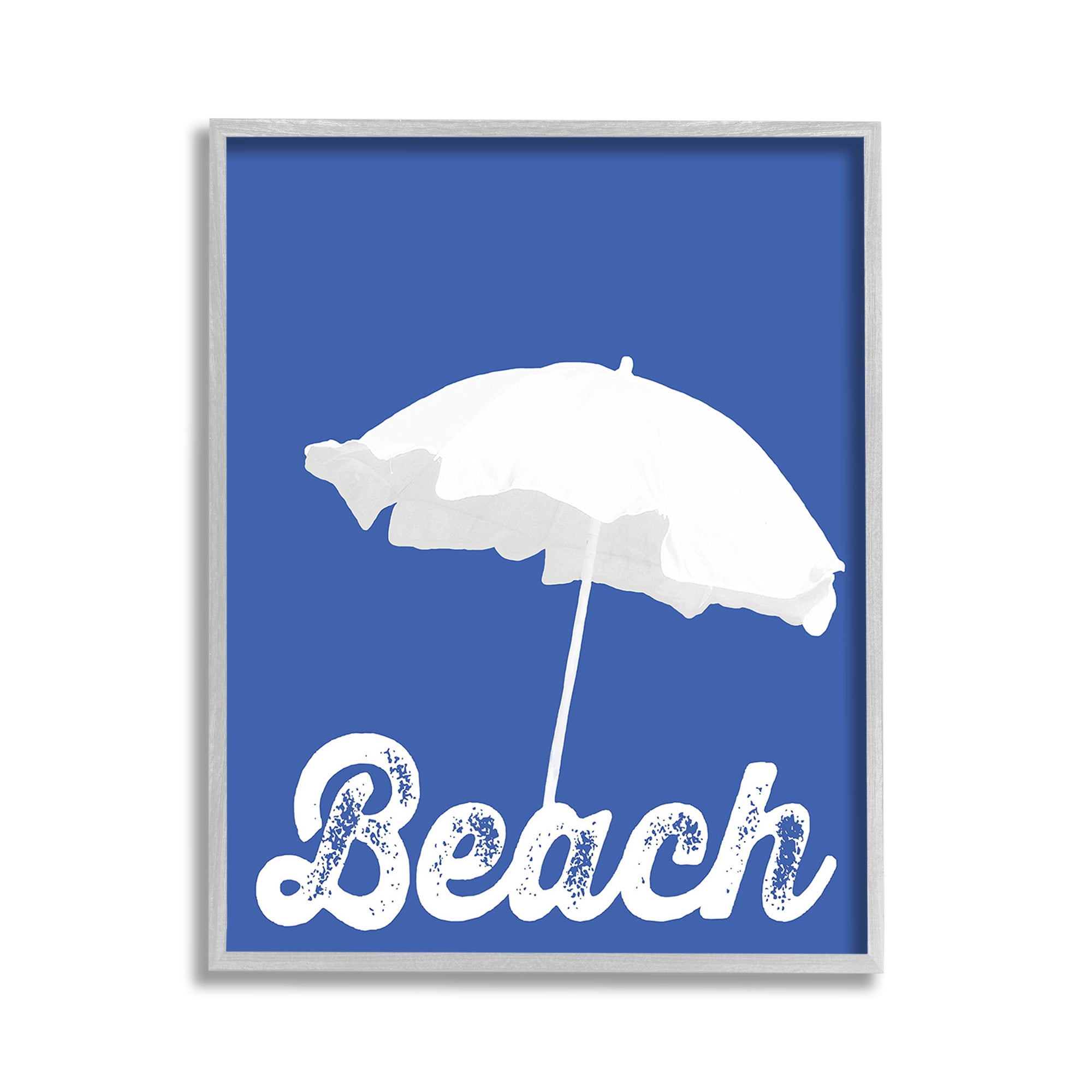 Stupell Industries Vintage Beach Umbrella Nature Painting Gray Framed Art Print Wall Art, 11 x 14