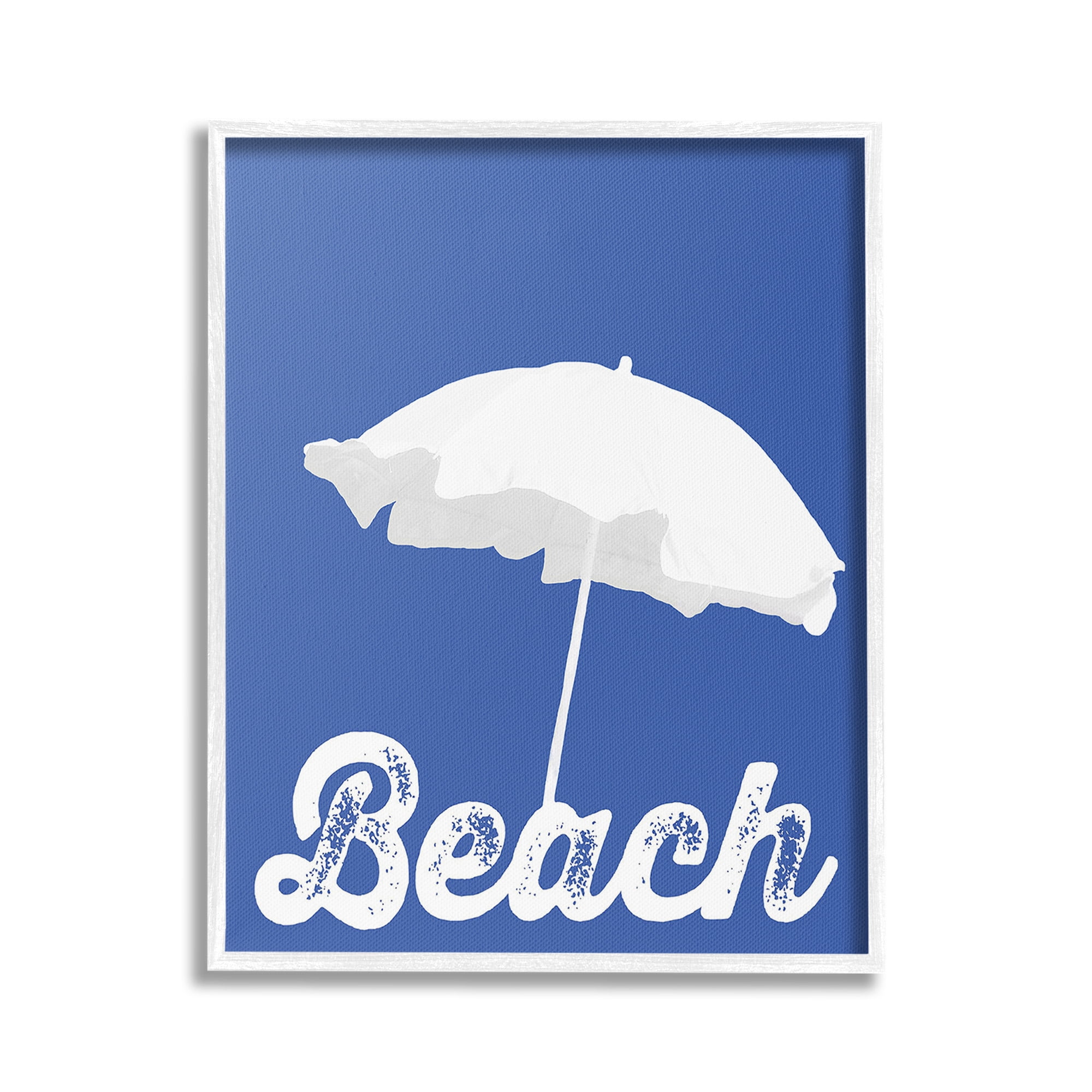 Stupell Industries Vintage Beach Umbrella Nature Painting White Framed Art Print Wall Art, 16 x 20