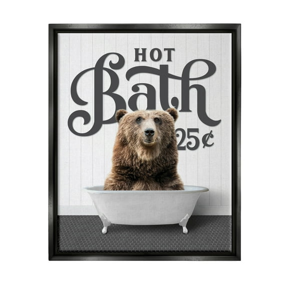 Stupell Industries Vintage Bear Bathtub Animals & Insects Painting Black Floater Framed Art Print Wall Art, 25 x 31