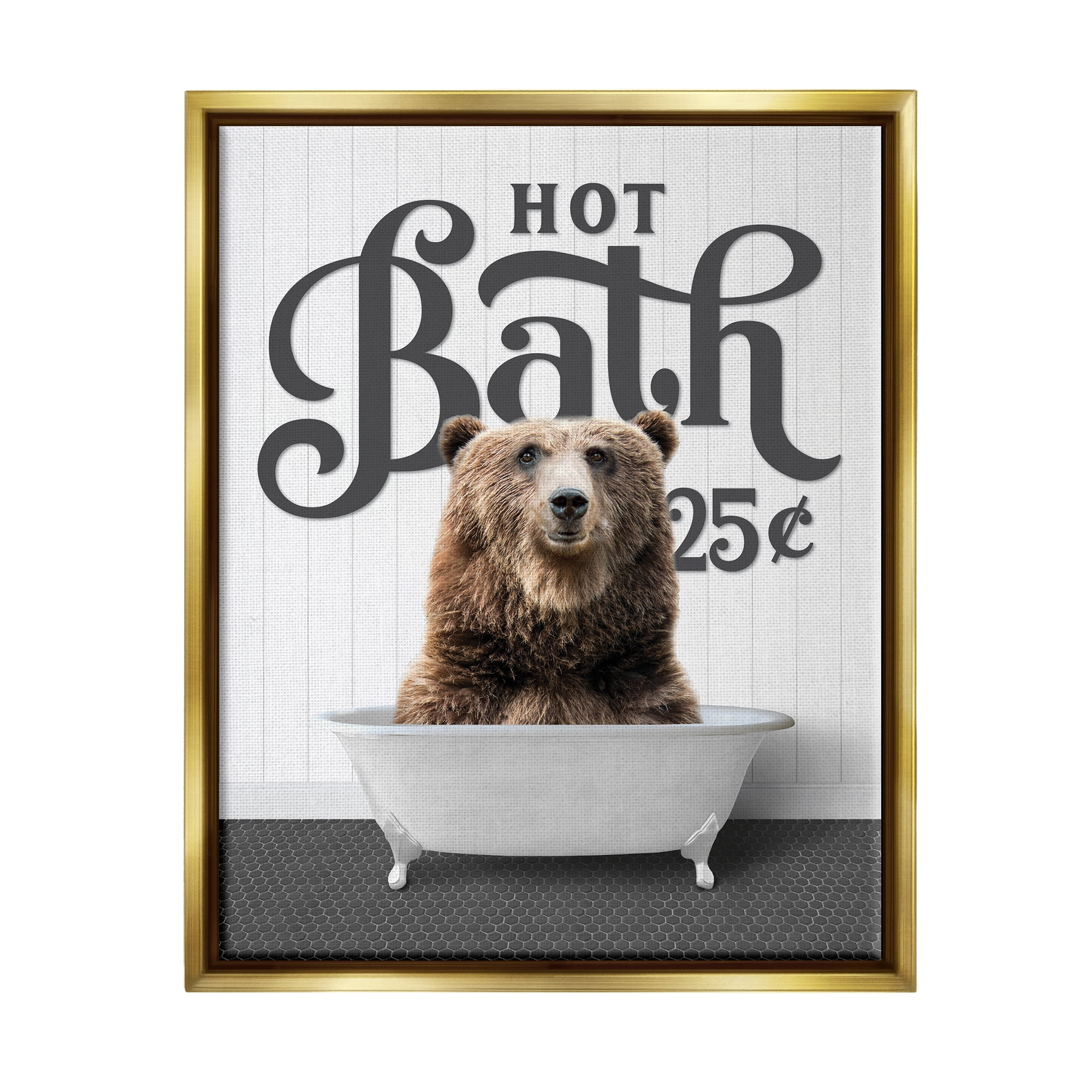 Stupell Industries Vintage Bear Bathtub Animals & Insects Painting Gold Floater Framed Art Print Wall Art, 25 x 31