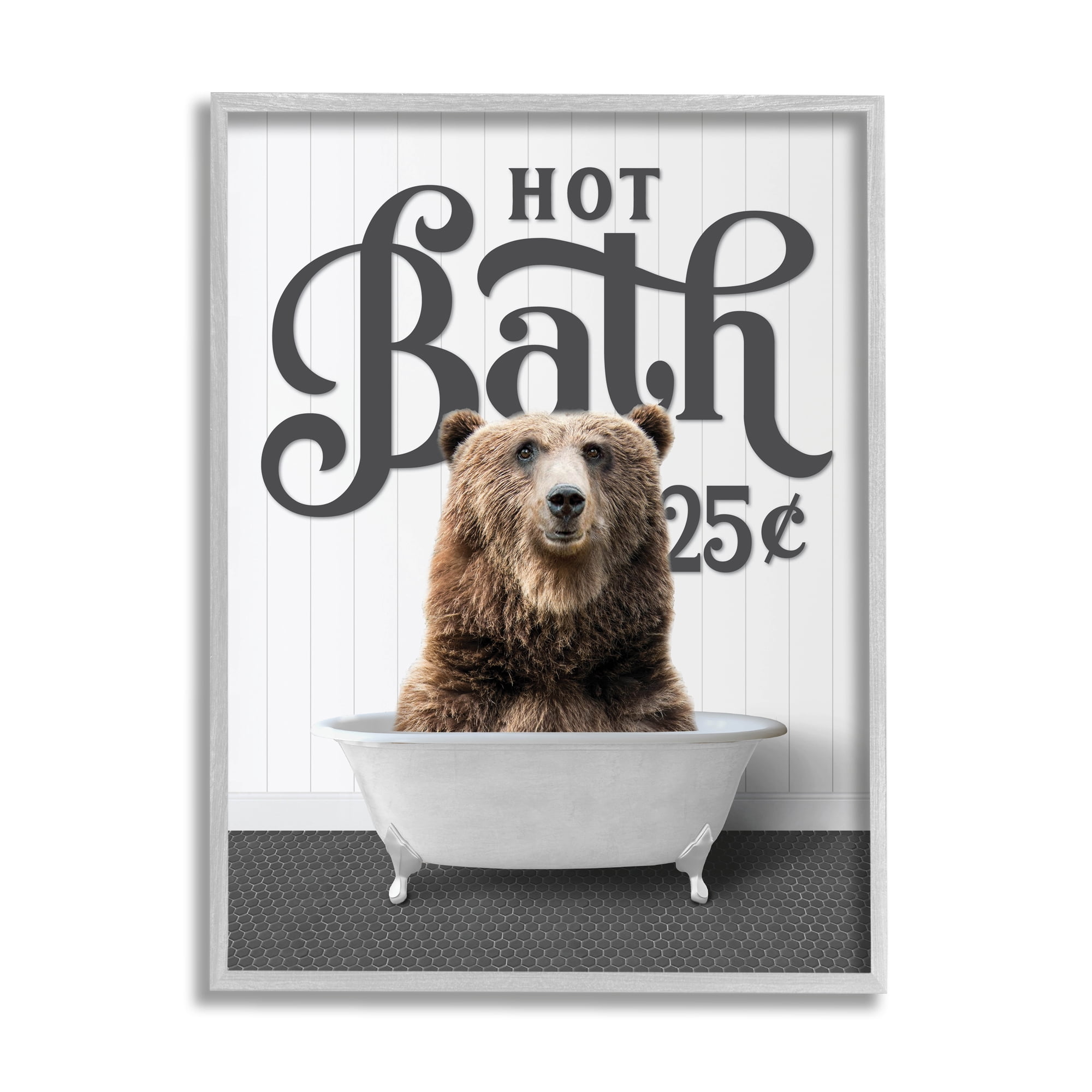 Stupell Industries Vintage Bear Bathtub Animals & Insects Painting Gray Framed Art Print Wall Art, 16 x 20