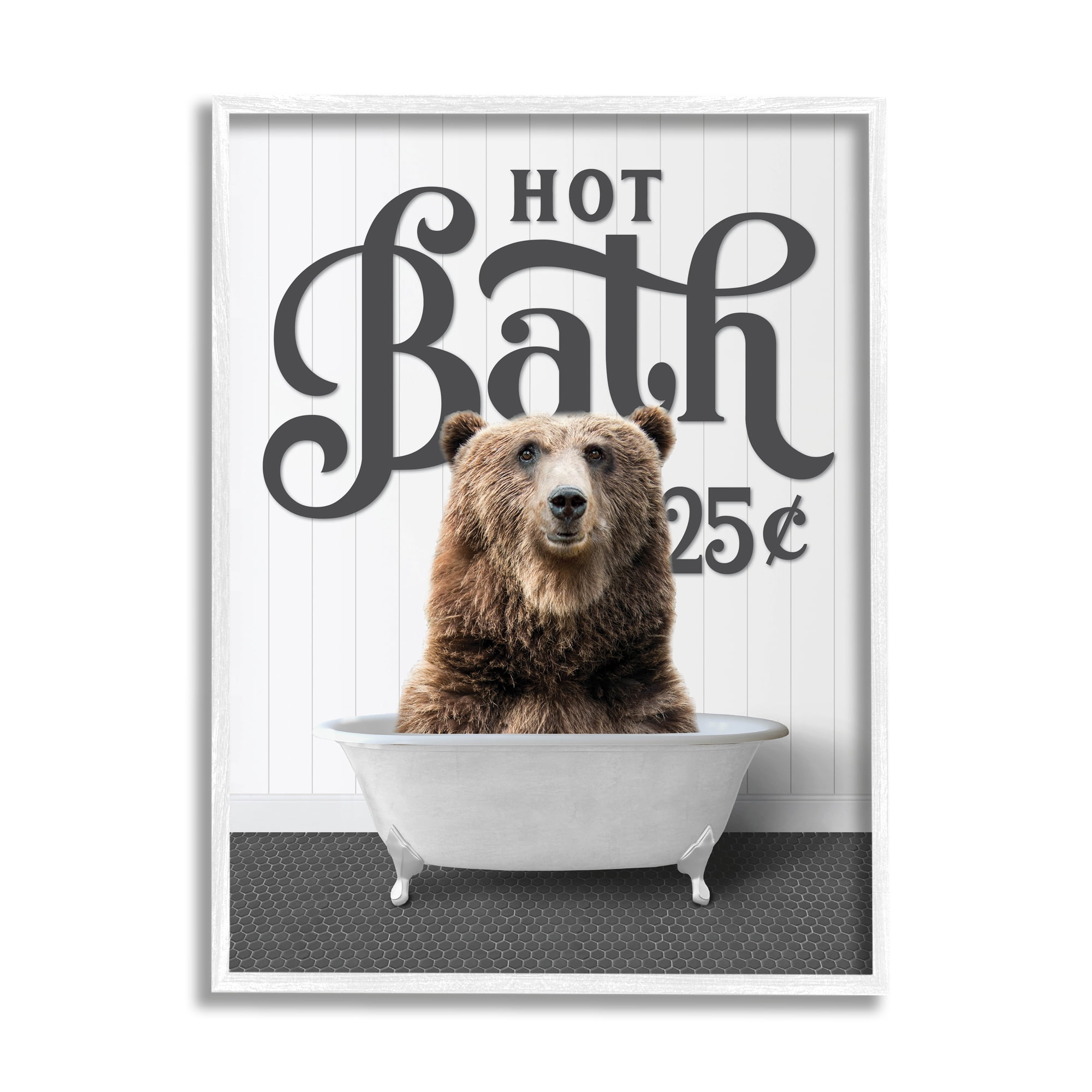 Stupell Industries Vintage Bear Bathtub Animals & Insects Painting White Framed Art Print Wall Art, 16 x 20