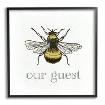 Stupell Industries Vintage Bee Our Guest Animals & Insects Painting Black Framed Art Print Wall Art, 12 x 12