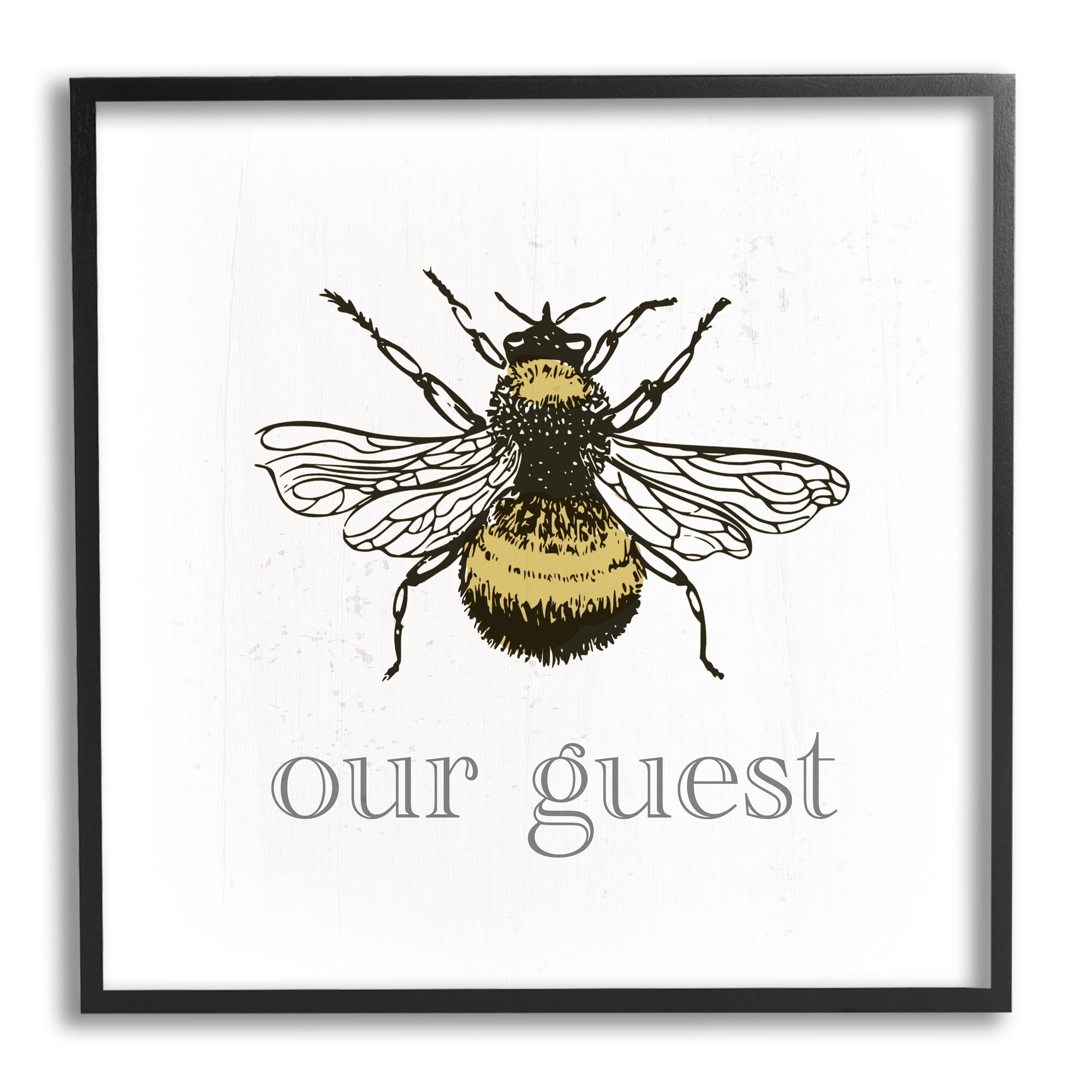 Stupell Industries Vintage Bee Our Guest Animals & Insects Painting Black Framed Art Print Wall Art, 24 x 24