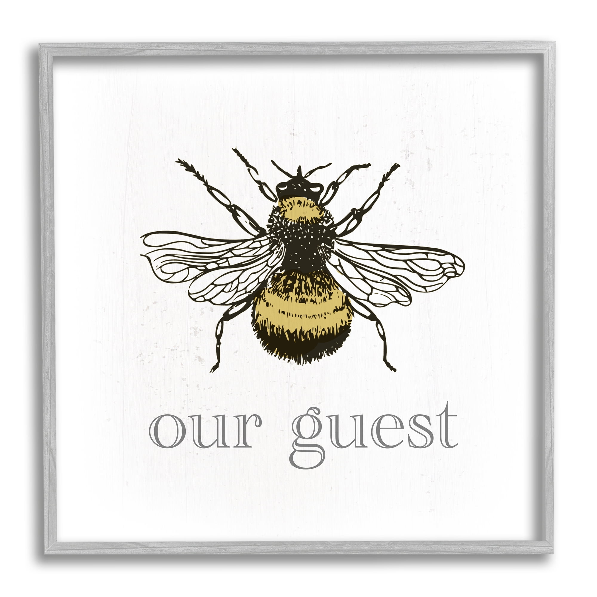Stupell Industries Vintage Bee Our Guest Animals & Insects Painting Gray Framed Art Print Wall Art, 24 x 24