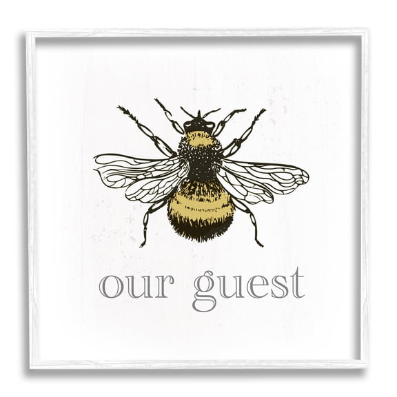 Stupell Industries Vintage Bee Our Guest Animals & Insects Painting White Framed Art Print Wall Art, 17 x 17