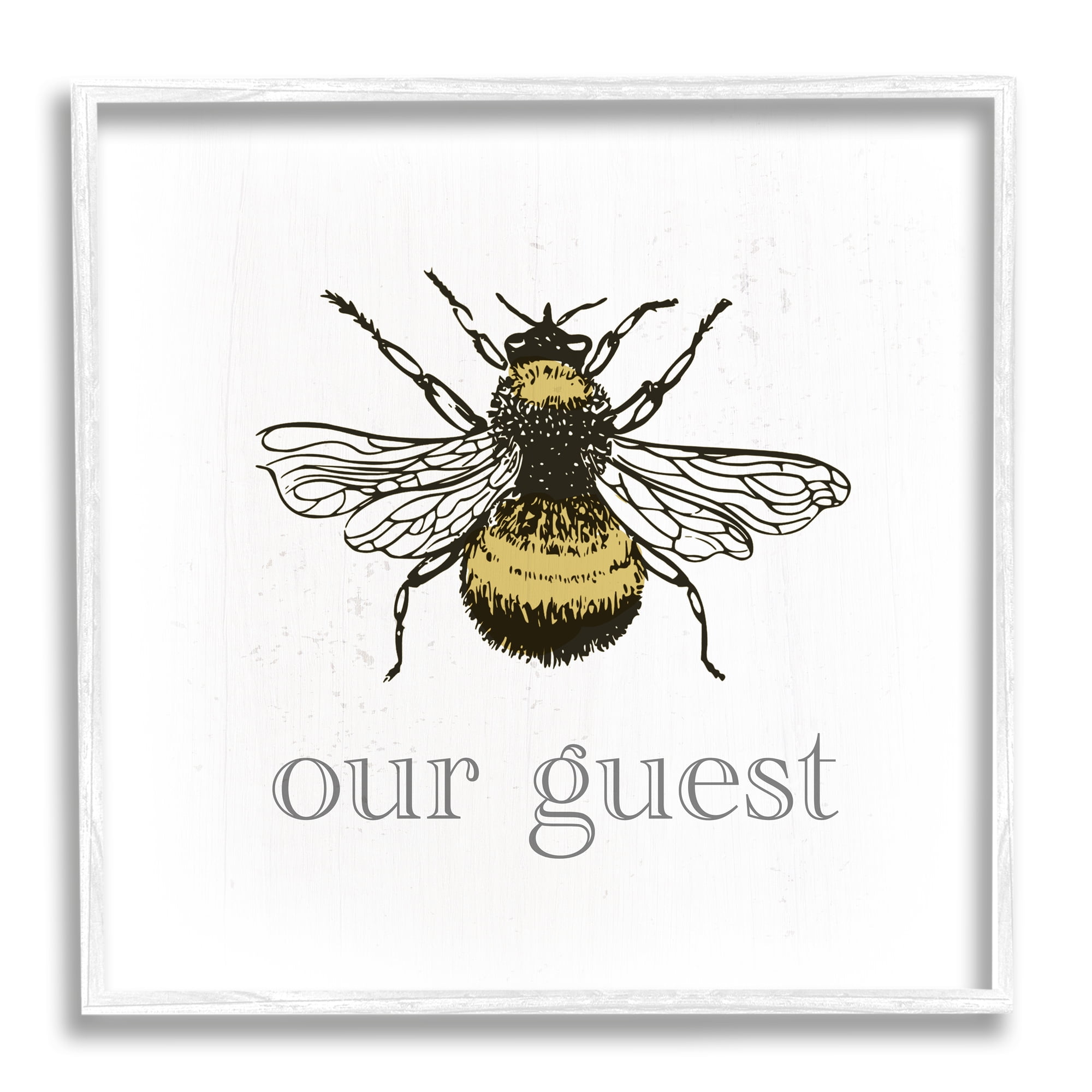Stupell Industries Vintage Bee Our Guest Animals & Insects Painting White Framed Art Print Wall Art, 24 x 24