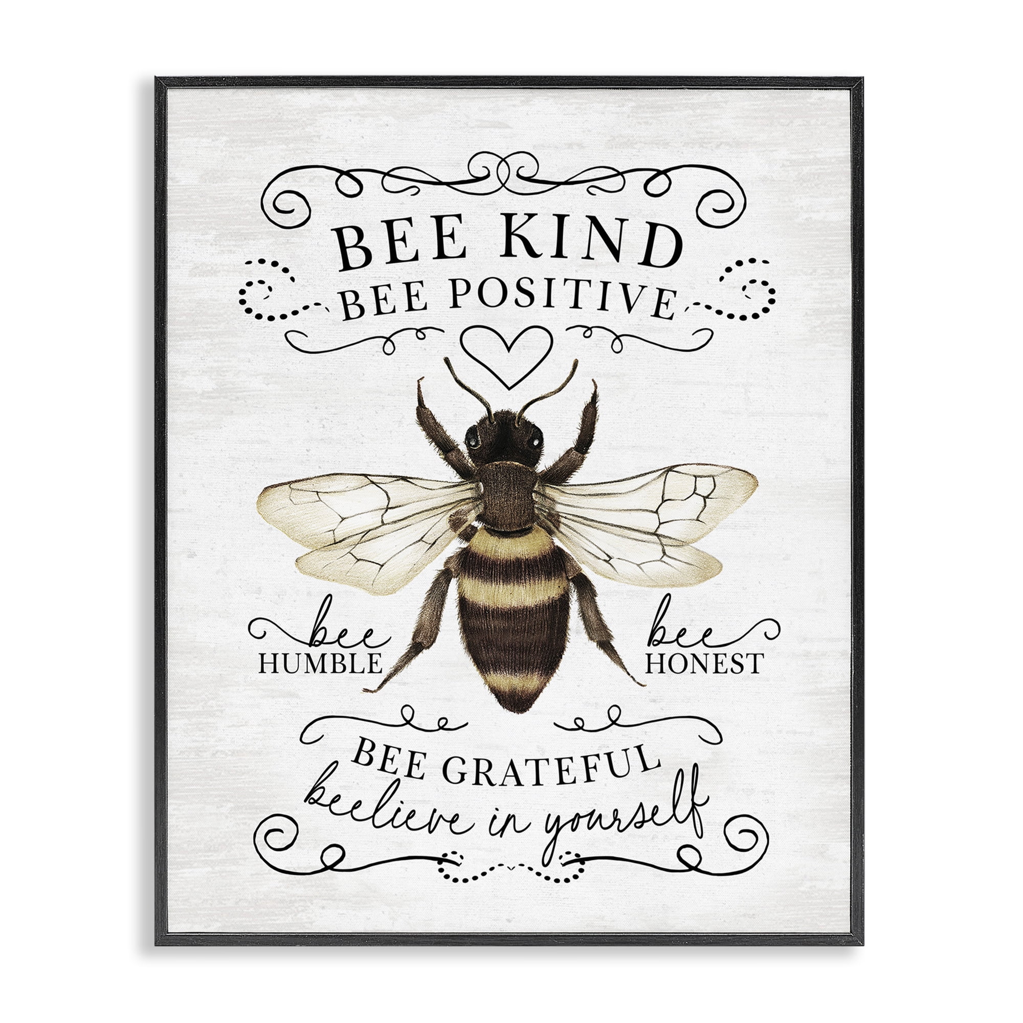 Stupell Industries Vintage Bee Phrases Animals & Insects Painting Black Framed Art Print Wall Art, 24 x 30