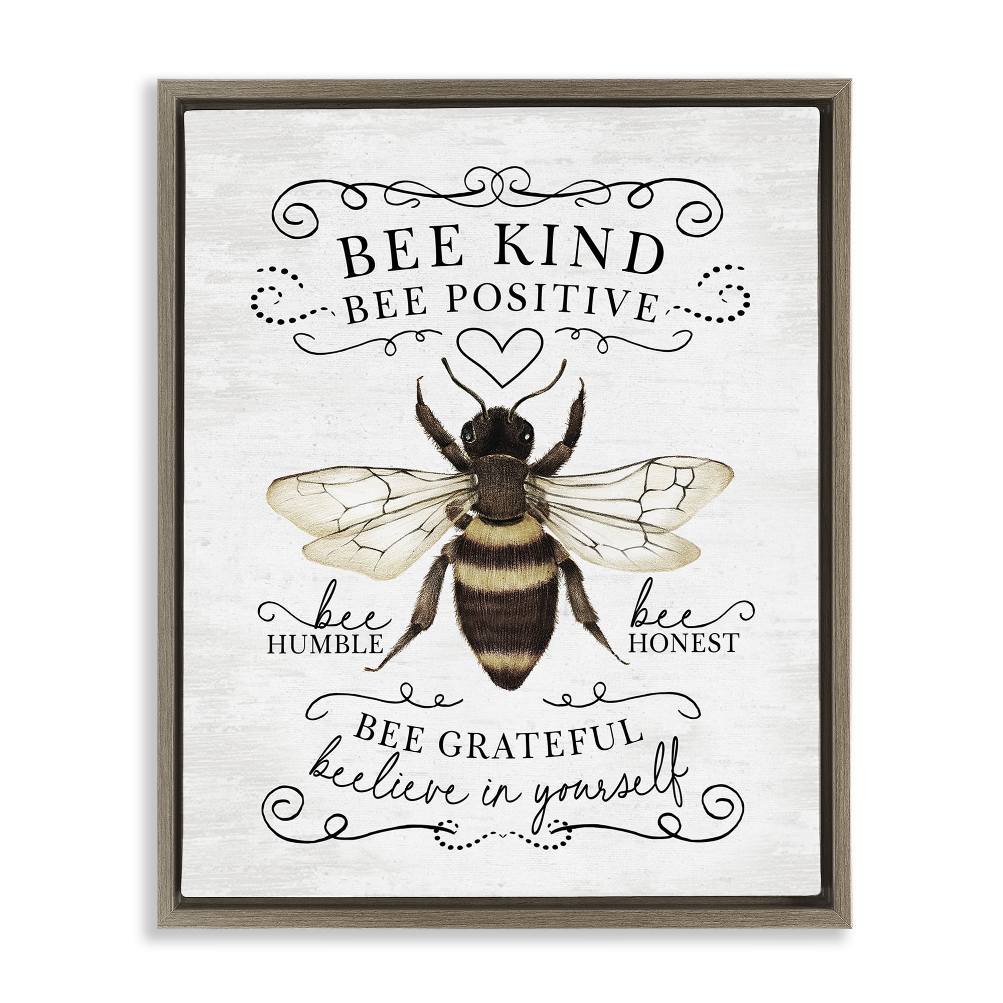 Stupell Industries Vintage Bee Phrases Animals & Insects Painting Brown Floater Framed Canvas Art Print Wall Art, 17 x 21