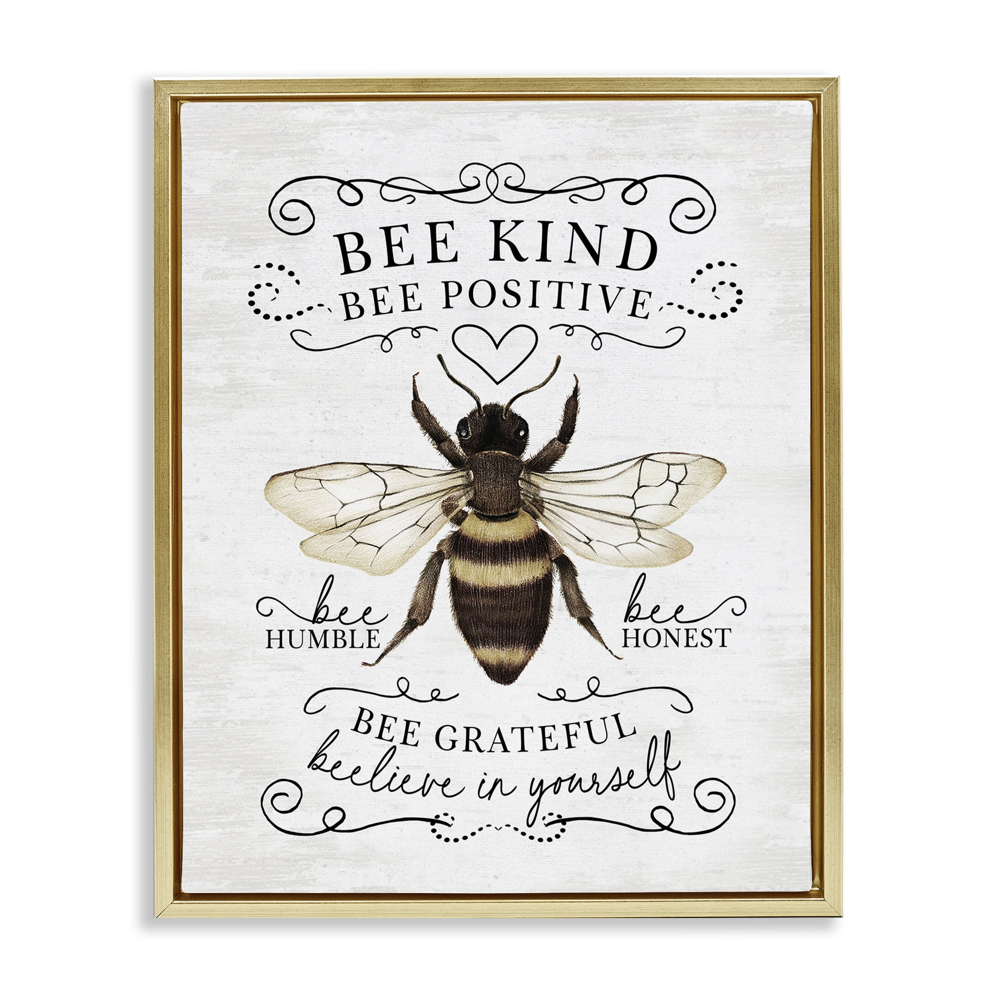 Stupell Industries Vintage Bee Phrases Animals & Insects Painting Gold Floater Framed Canvas Art Print Wall Art, 25 x 31