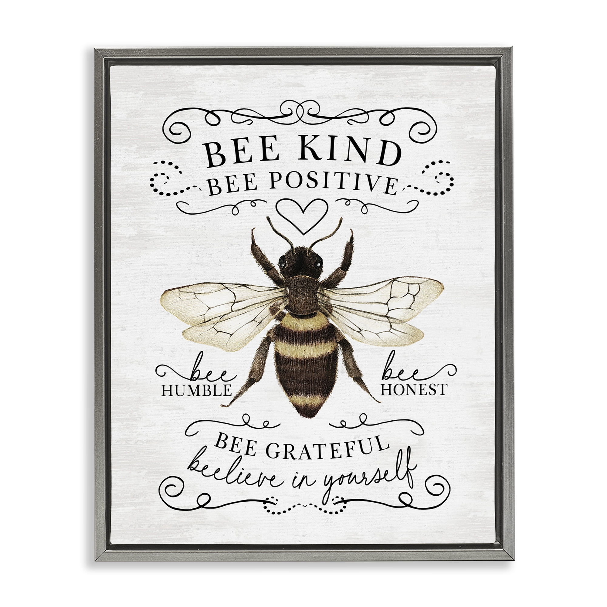 Stupell Industries Vintage Bee Phrases Animals & Insects Painting Gray Floater Framed Canvas Art Print Wall Art, 25 x 31