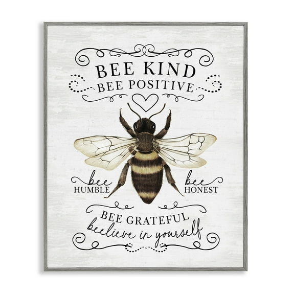 Stupell Industries Vintage Bee Phrases Animals & Insects Painting Gray Framed Art Print Wall Art, 16 x 20