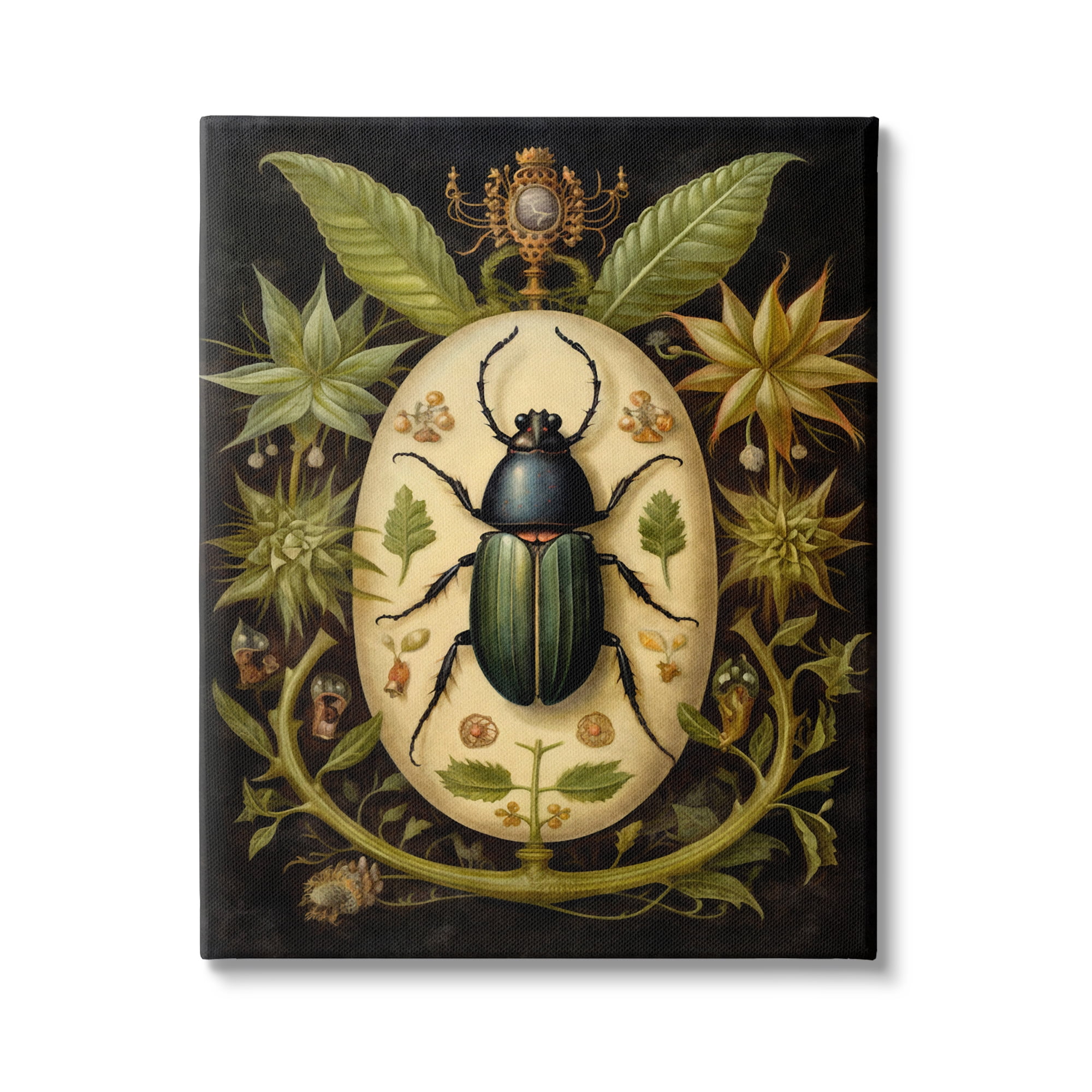 Stupell Industries Vintage Beetle & Botanicals Animals & Insects Painting Gallery Wrapped Canvas Art Print Wall Art, 30 x 40