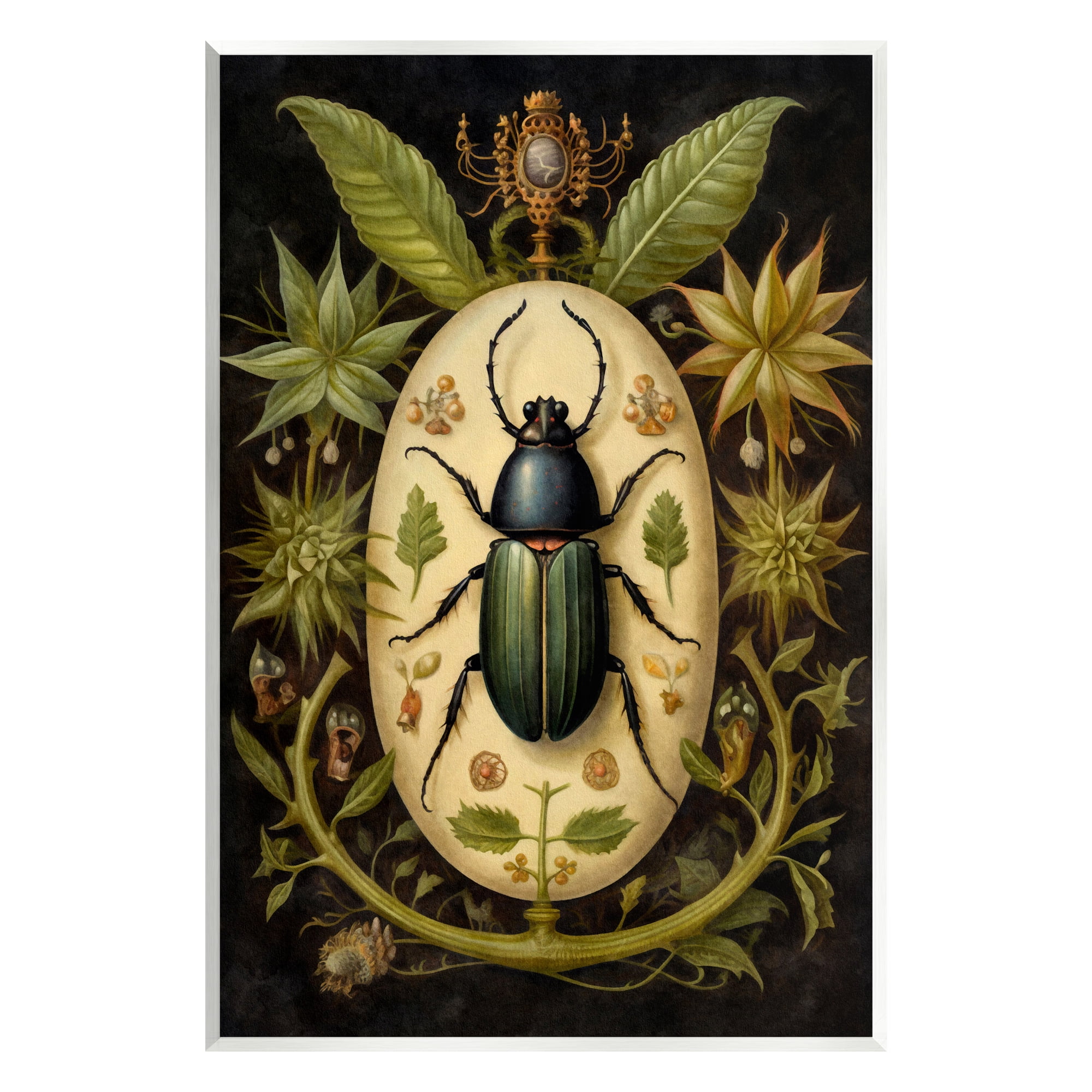 Stupell Industries Vintage Beetle & Botanicals Animals & Insects Painting Unframed Art Print Wall Art, 13 x 19