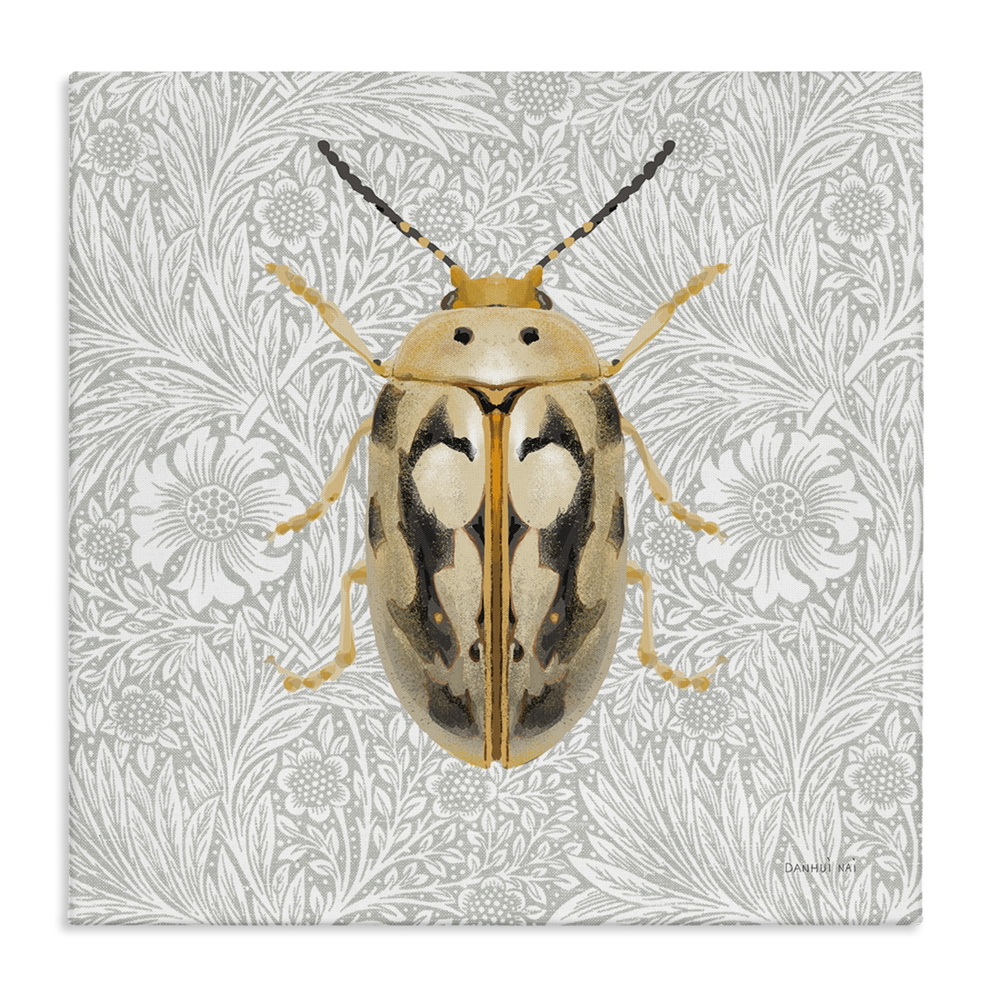 Stupell Industries Vintage Beetle Floral Pattern Animals & Insects Painting Gallery Wrapped Canvas Art Print Wall Art, 36 x 36