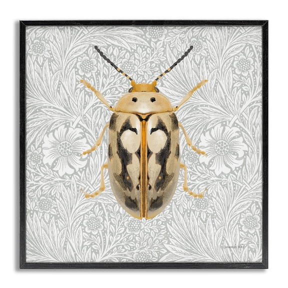 Stupell Industries Vintage Beetle Floral Pattern Animals & Insects Painting Gray Framed Art Print Wall Art, 12 x 12