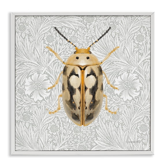 Stupell Industries Vintage Beetle Floral Pattern Animals & Insects Painting White Framed Art Print Wall Art, 12 x 12