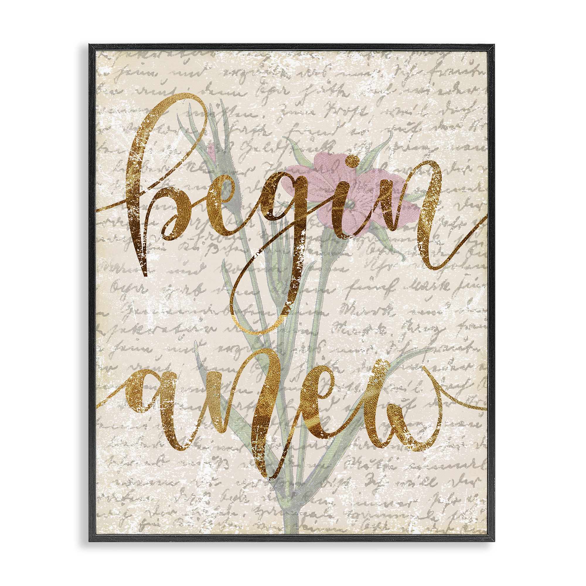 Stupell Industries Vintage Begin Anew Botanical & Floral Painting Black Framed Art Print Wall Art, 11 x 14