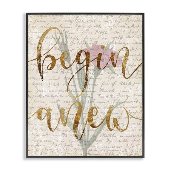 Stupell Industries Vintage Begin Anew Botanical & Floral Painting Black Framed Art Print Wall Art, 24 x 30