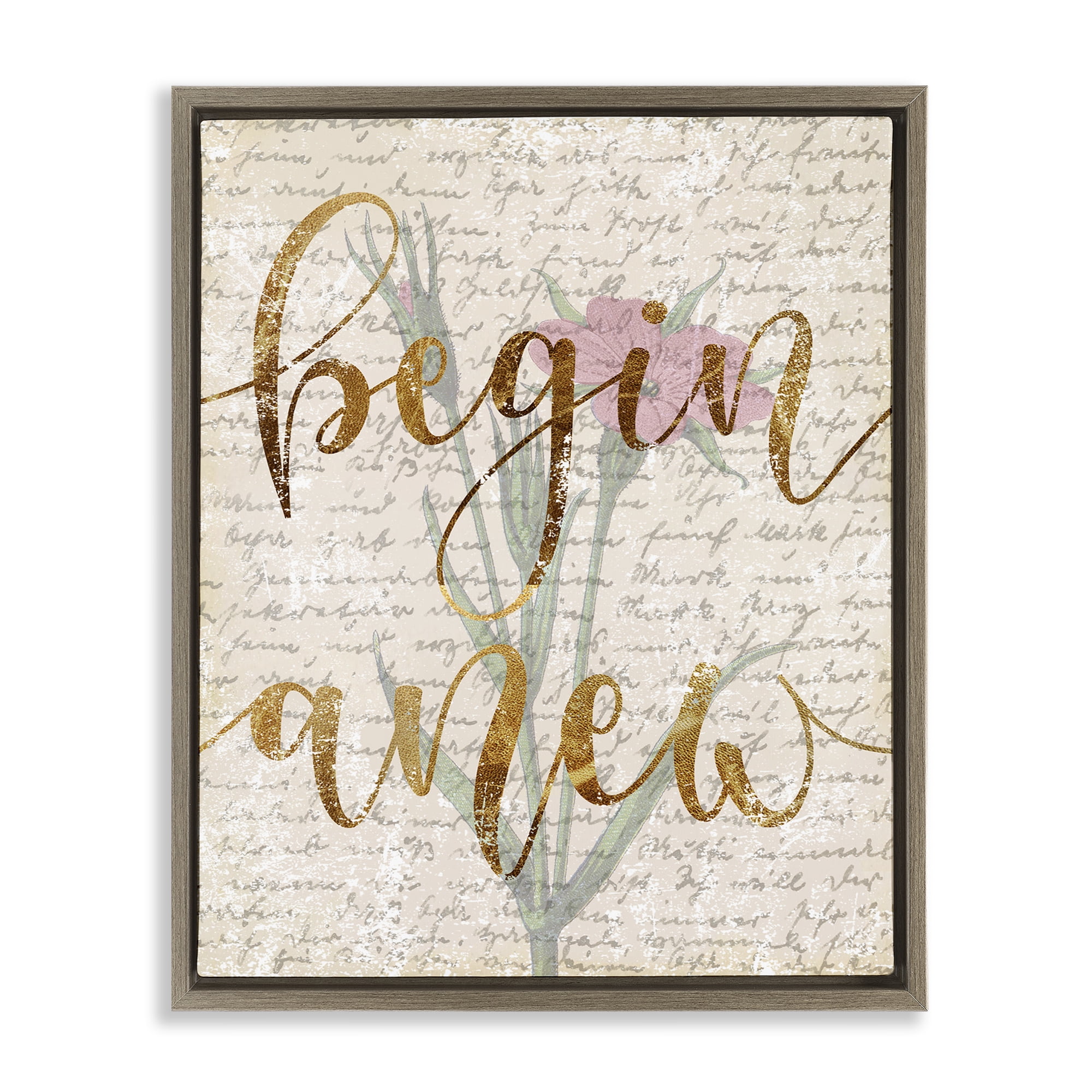Stupell Industries Vintage Begin Anew Botanical & Floral Painting Brown Floater Framed Art Print Wall Art, 25 x 31