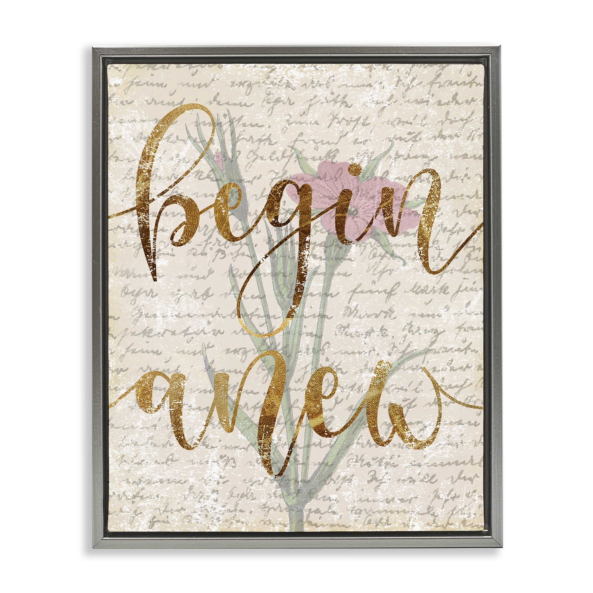 Stupell Industries Vintage Begin Anew Botanical & Floral Painting Gray Floater Framed Art Print Wall Art, 17 x 21