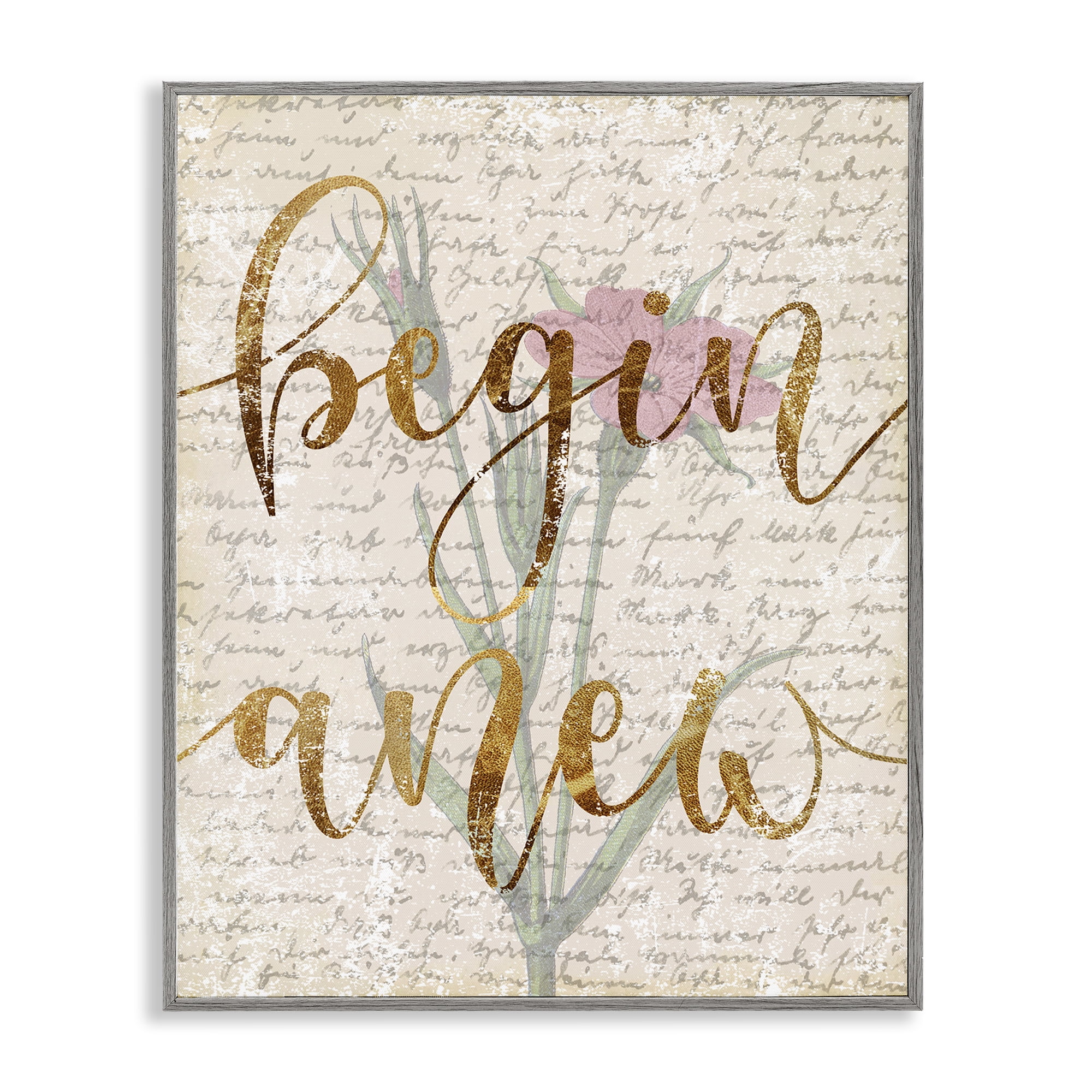 Stupell Industries Vintage Begin Anew Botanical & Floral Painting Gray Framed Art Print Wall Art, 16 x 20
