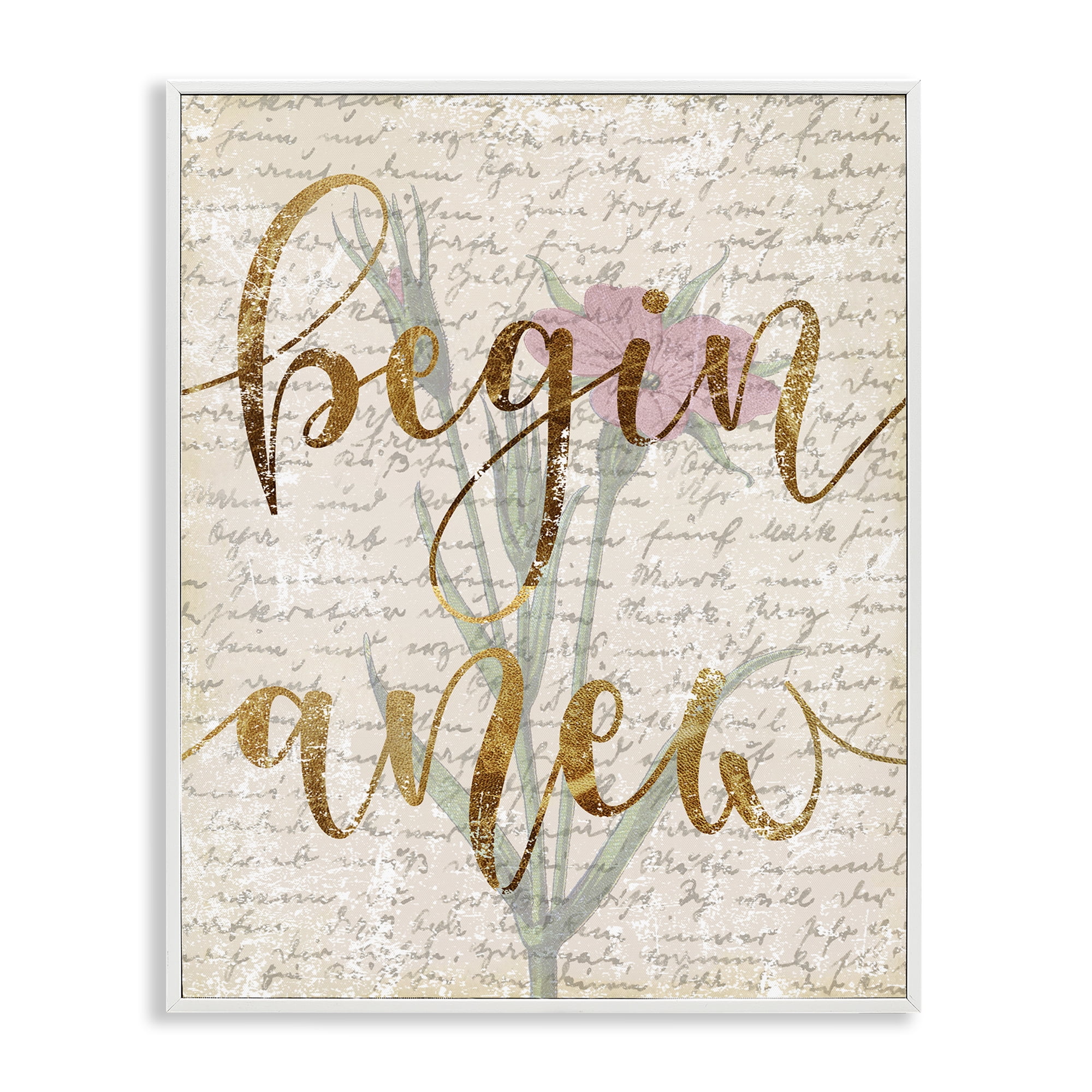 Stupell Industries Vintage Begin Anew Botanical & Floral Painting White Framed Art Print Wall Art, 16 x 20