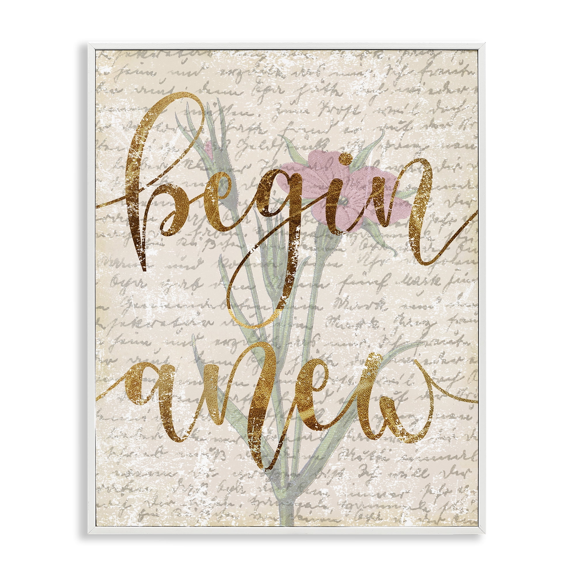 Stupell Industries Vintage Begin Anew Botanical & Floral Painting White Framed Art Print Wall Art, 24 x 30