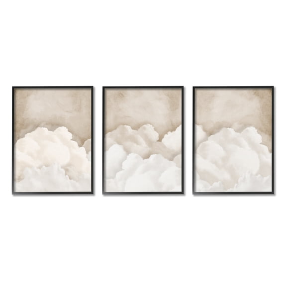 Stupell Industries Vintage Beige Clouds Nature Painting Black Framed Art Print Wall Art, 11 x 14, Set of 3