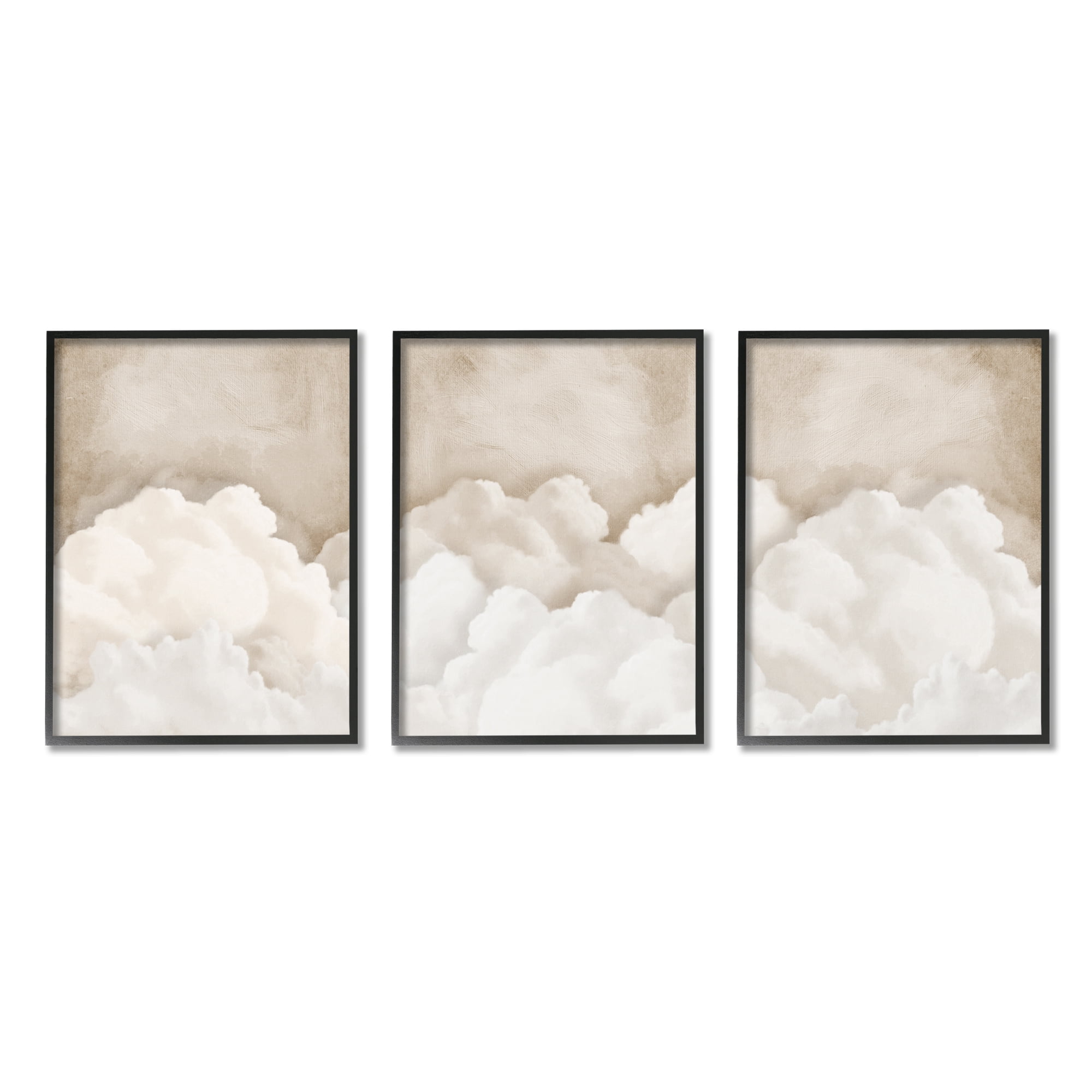 Stupell Industries Vintage Beige Clouds Nature Painting Black Framed Art Print Wall Art, 24 x 30, Set of 3
