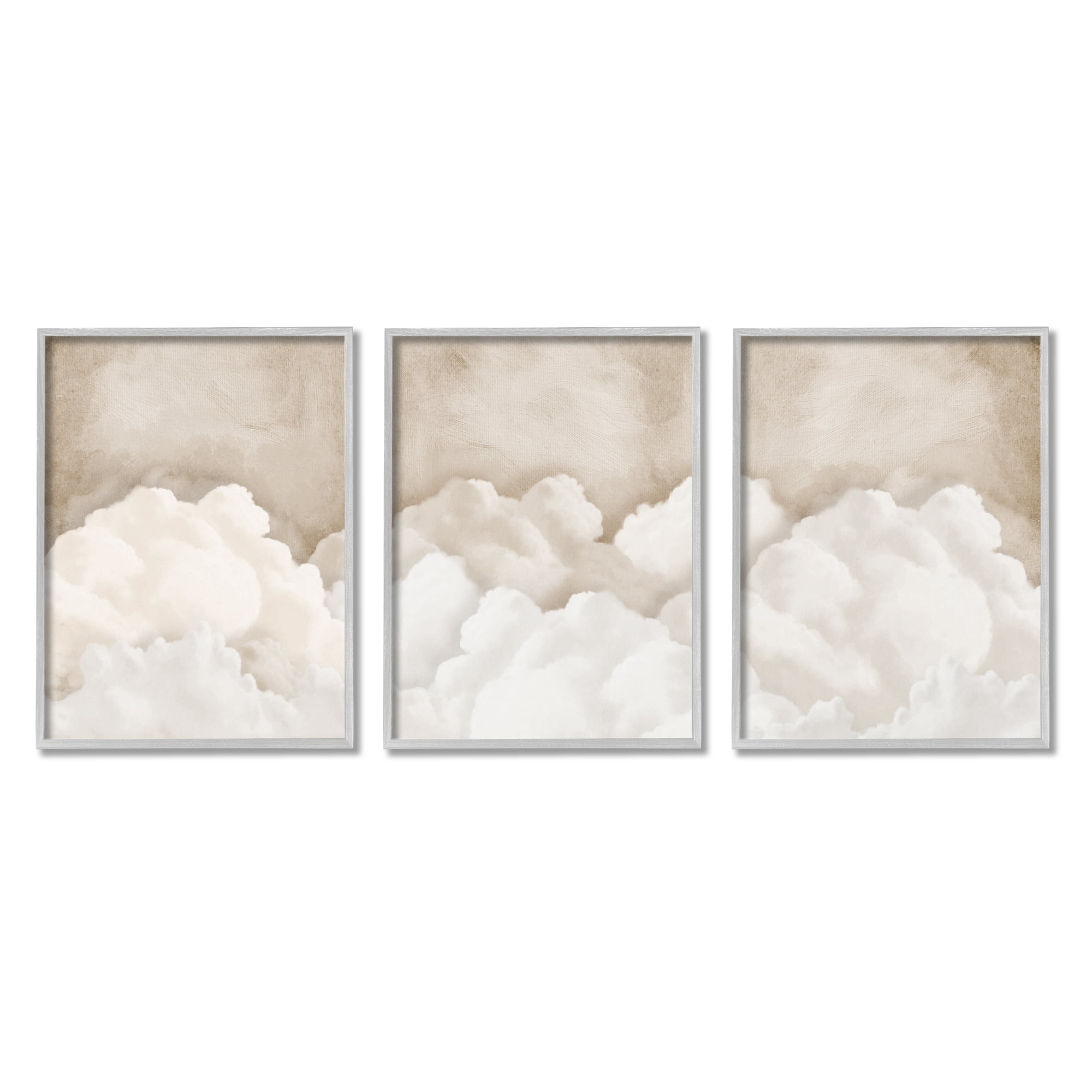 Stupell Industries Vintage Beige Clouds Nature Painting Gray Framed Art Print Wall Art, 16 x 20, Set of 3