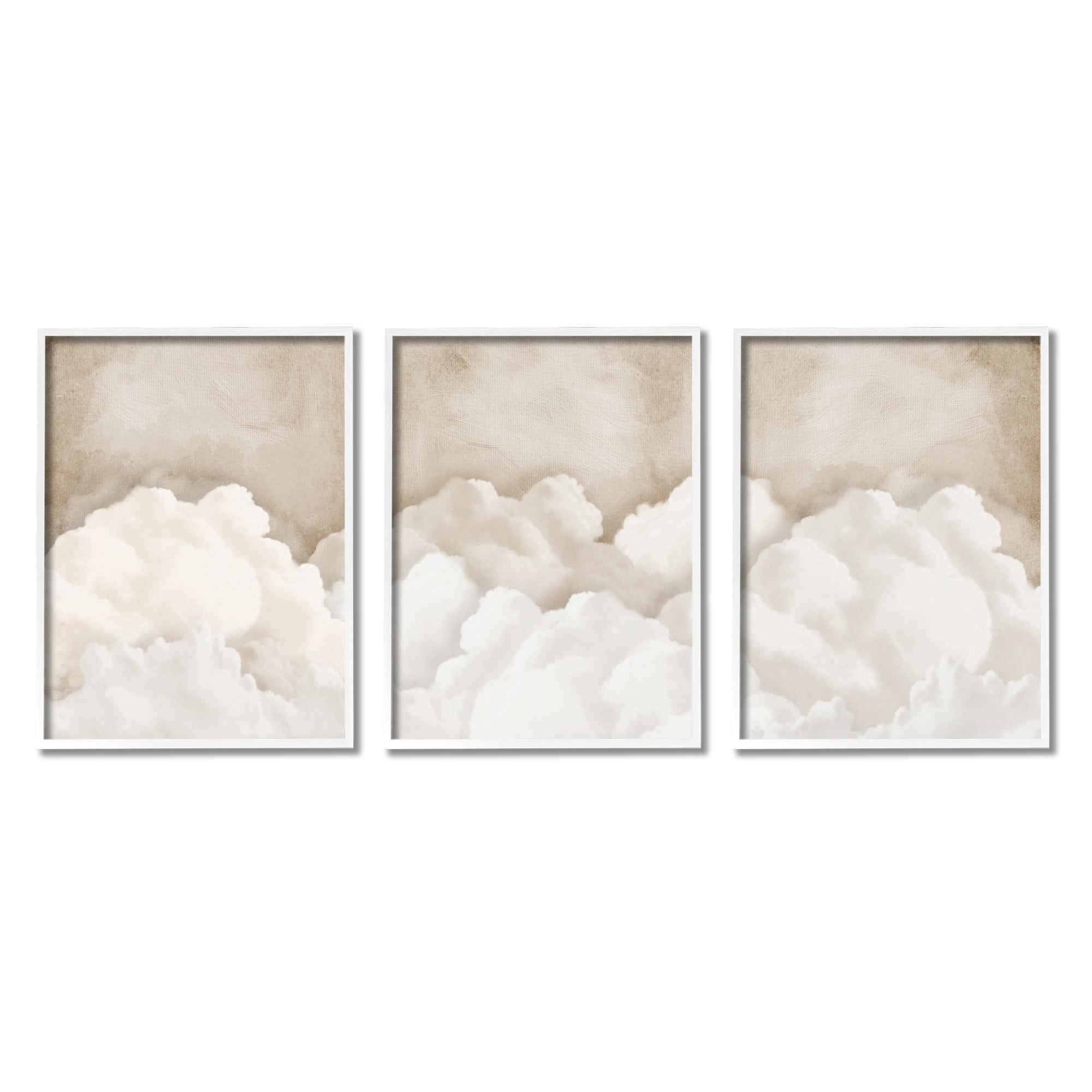 Stupell Industries Vintage Beige Clouds Nature Painting White Framed Art Print Wall Art, 16 x 20, Set of 3