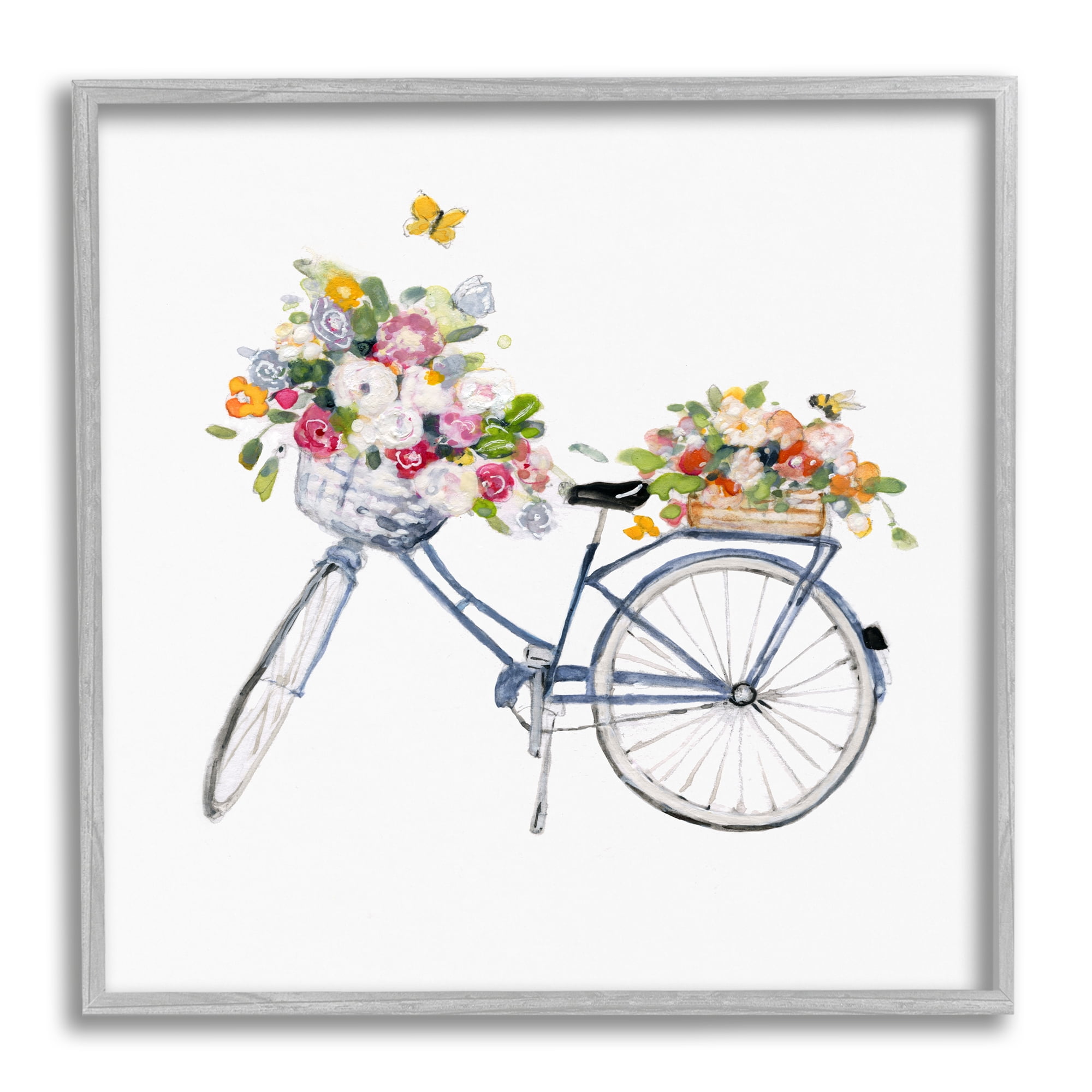 Stupell Industries Vintage Bicycle Flower Bouquet Baskets Butterflies , 24 x 24, Design by Sally Swatland