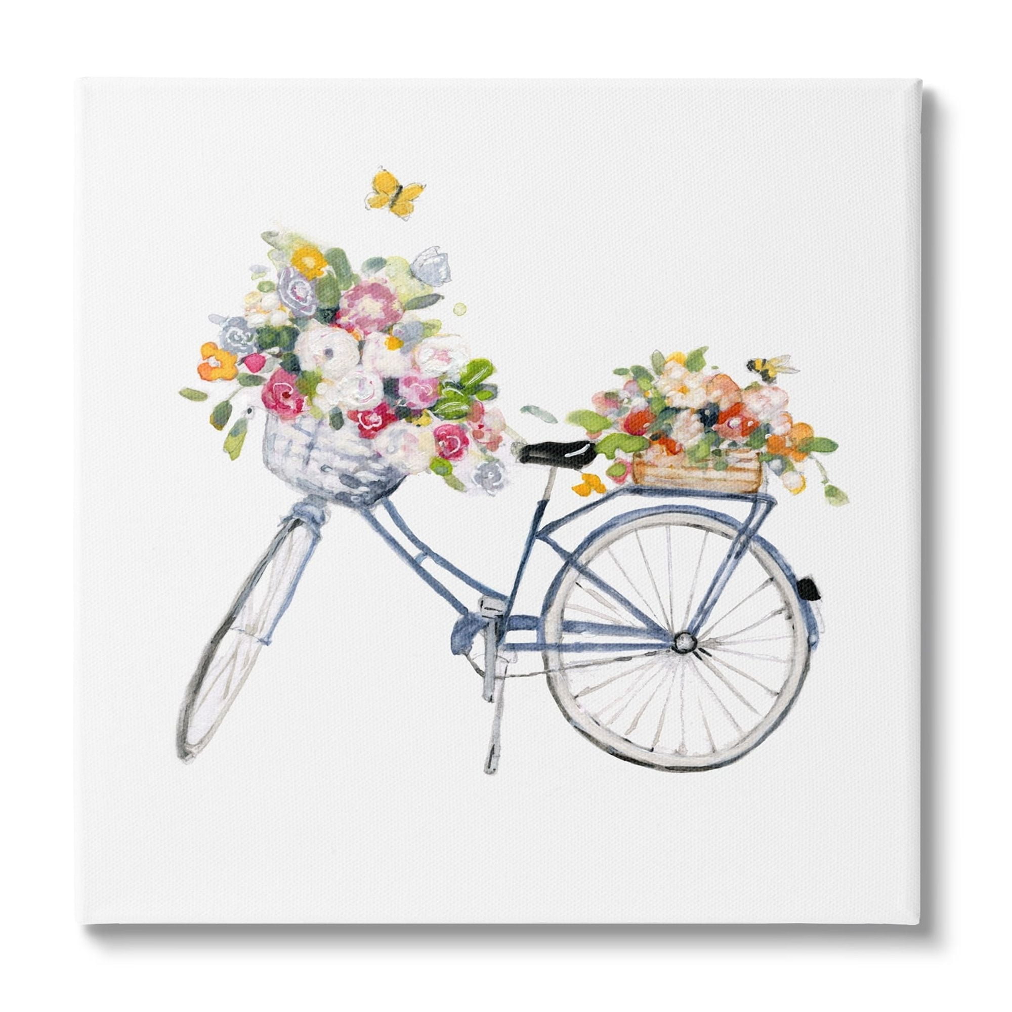 Stupell Industries Vintage Bicycle Flower Bouquet Baskets Butterflies Paintings Gallery-Wrapped Canvas Print Wall Art, 24x24, by Sally Swatland