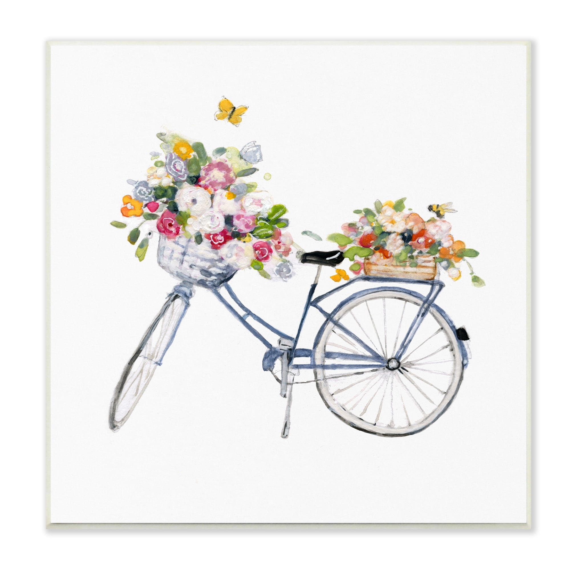 Stupell Industries Vintage Bicycle Flower Bouquet Baskets Butterflies Paintings Unframed Art Print Wall Art, 12x12, by Sally Swatland