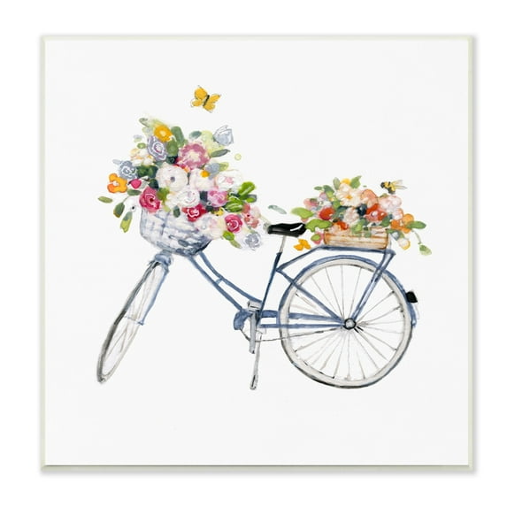 Stupell Industries Vintage Bicycle Flower Bouquet Baskets Butterflies Paintings Unframed Art Print Wall Art, 12x12, by Sally Swatland