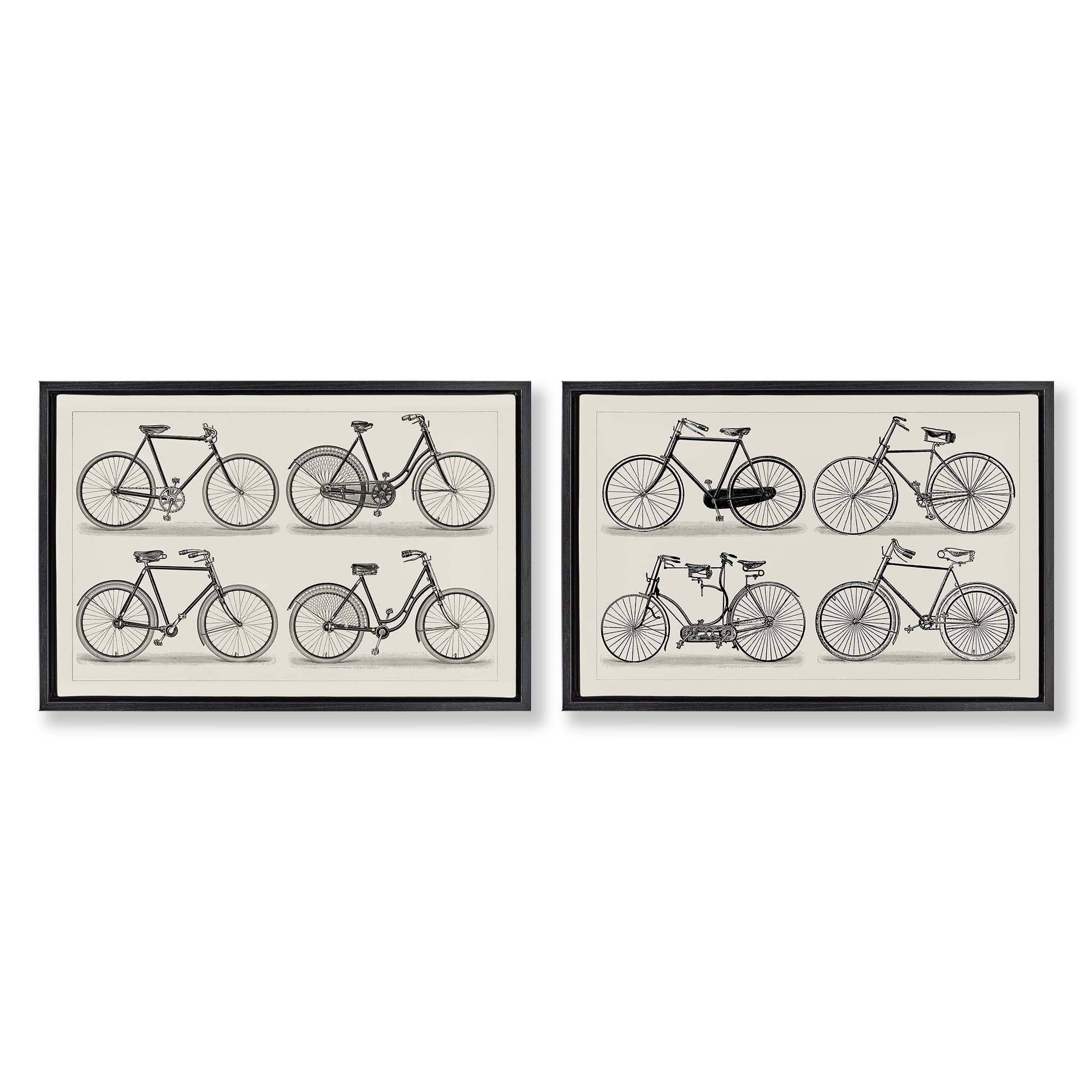 Stupell Industries Vintage Bicycle Styles Transportation Painting Black Floater Framed Canvas Art Print Wall Art, 25 x 17, Set of 2