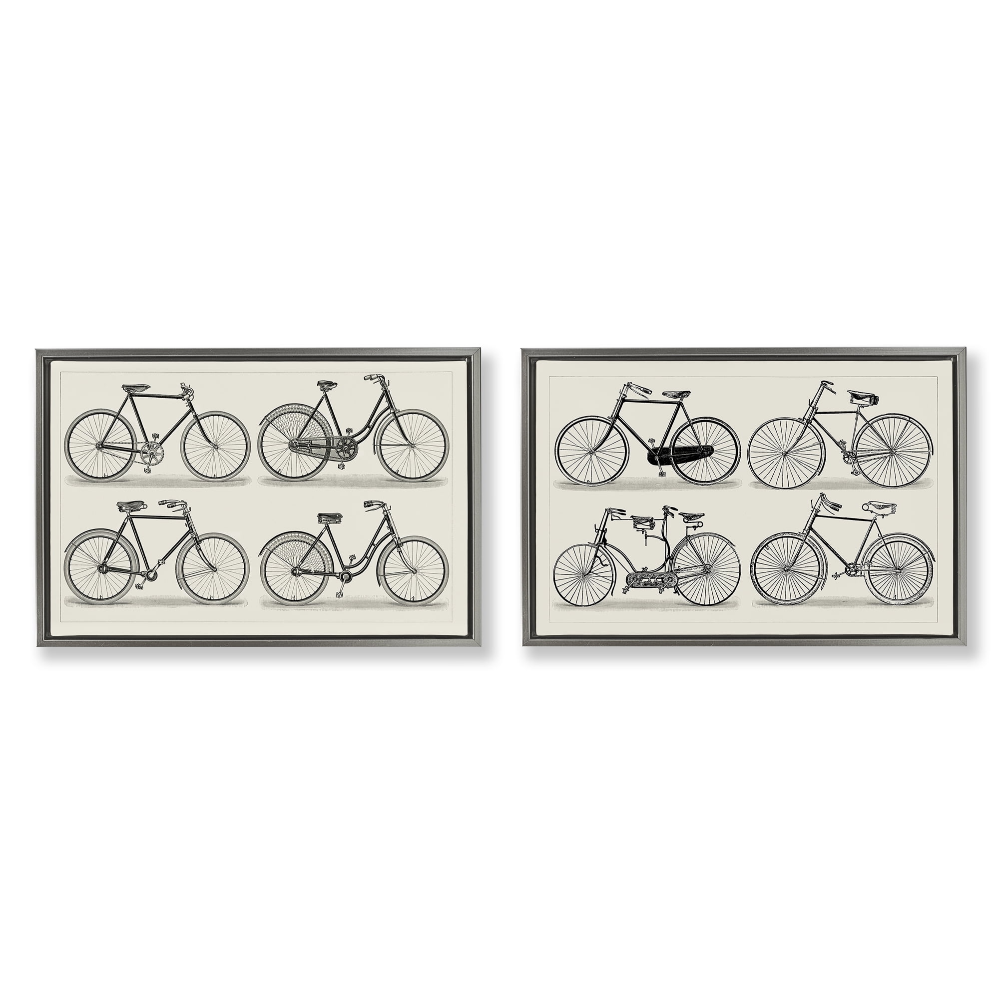 Stupell Industries Vintage Bicycle Styles Transportation Painting Gray Floater Framed Canvas Art Print Wall Art, 31 x 21, Set of 2