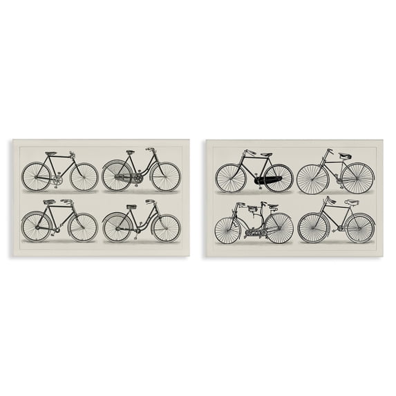 Stupell Industries Vintage Bicycle Styles Transportation Painting Wrapped Canvas Art Print Wall Art, 24 x 16, Set of 2