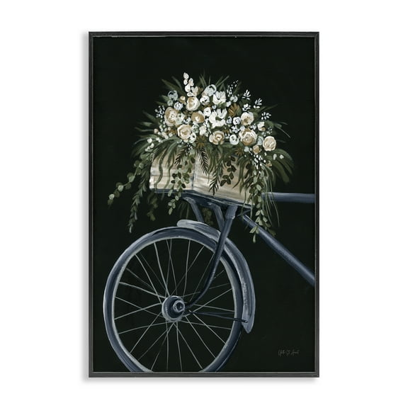 Stupell Industries Vintage Bicycle with Florals Transportation Painting Black Framed Art Print Wall Art, 12 x 18