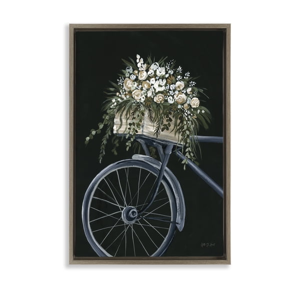 Stupell Industries Vintage Bicycle with Florals Transportation Painting Brown Floater Framed Canvas Art Print Wall Art, 21 x 31