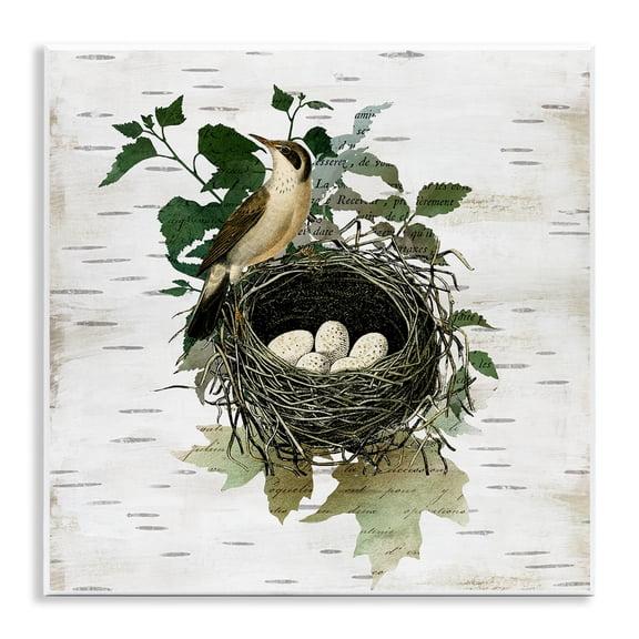 Stupell Industries Vintage Bird Nest & Flora Animals Painting Unframed Art Print Wall Art, 12 x 12