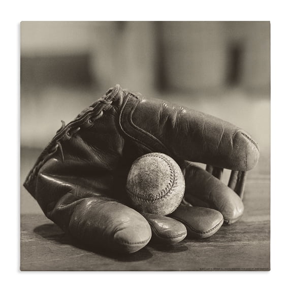 Stupell Industries Eclectic Vintage Black And White Baseball Mitt Canvas Art, 17 x 17, by Jadei Graphics