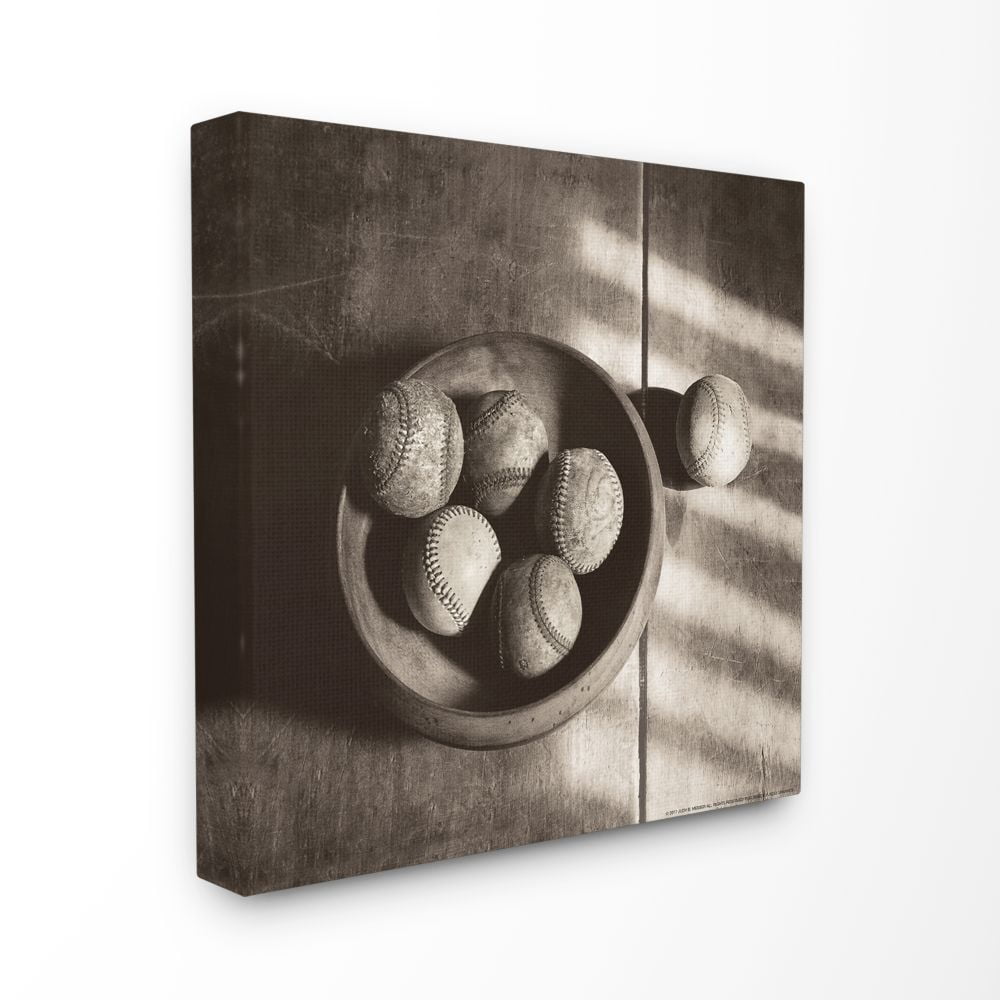 Stupell Industries Vintage Black And White Baseballs In Bowl Canvas Wall Art by Jadei Graphics