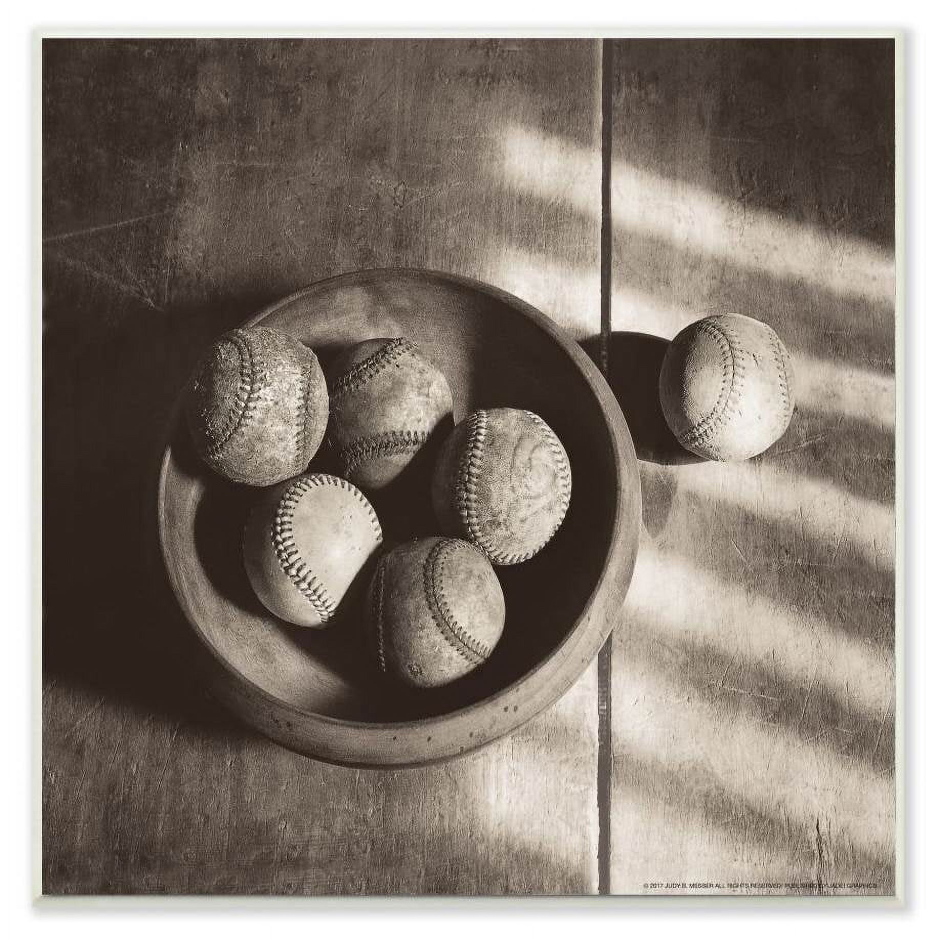 Stupell Industries Vintage Black And White Baseballs In Bowl Wall Plaque by Jadei Graphics
