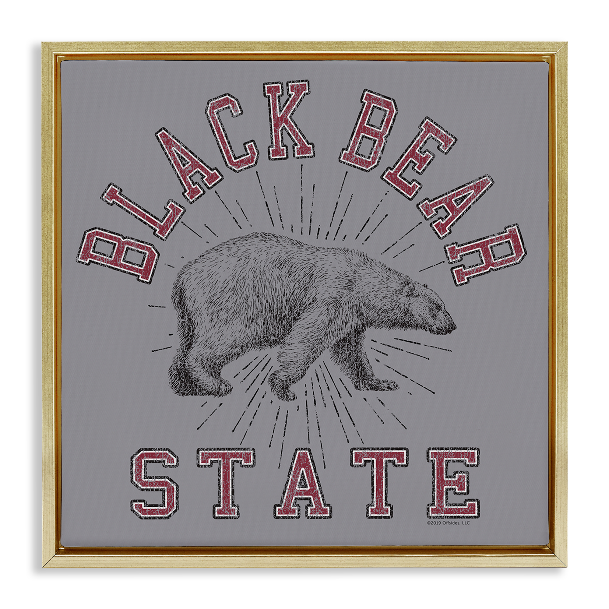 Stupell Industries Vintage Black Bear State Novelty & Humor Painting Gold Floater Framed Canvas Art Print Wall Art, 25 x 25