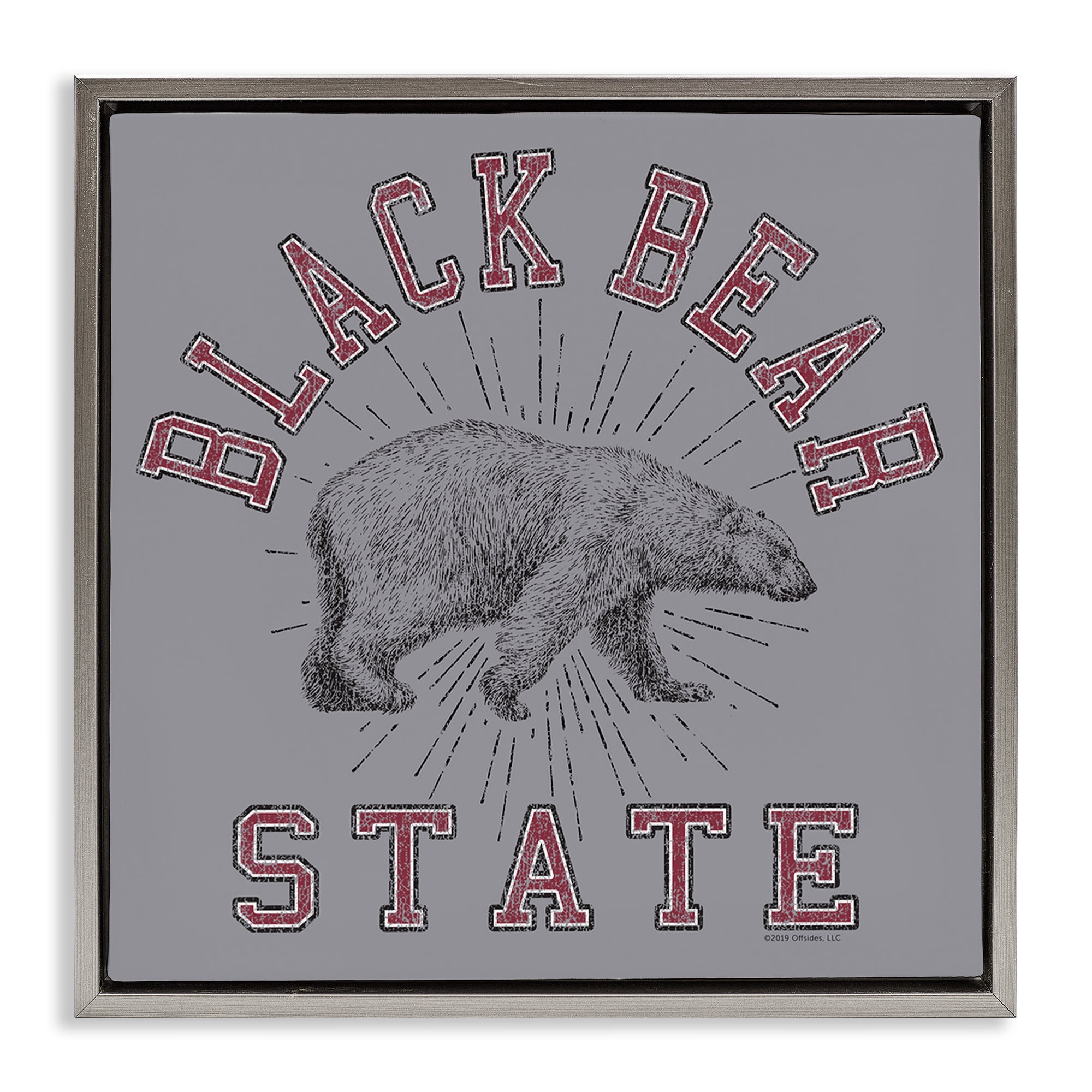 Stupell Industries Vintage Black Bear State Novelty & Humor Painting Gray Floater Framed Canvas Art Print Wall Art, 18 x 18