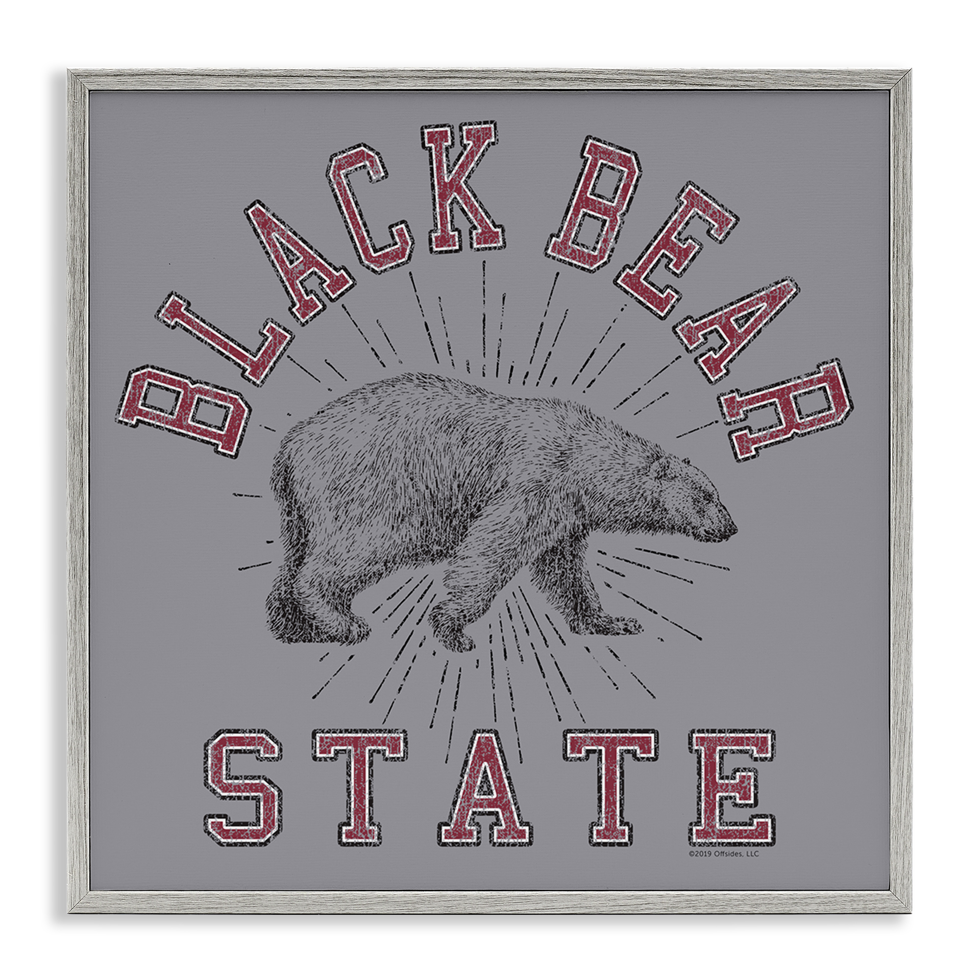 Stupell Industries Vintage Black Bear State Novelty & Humor Painting Gray Framed Art Print Wall Art, 12 x 12