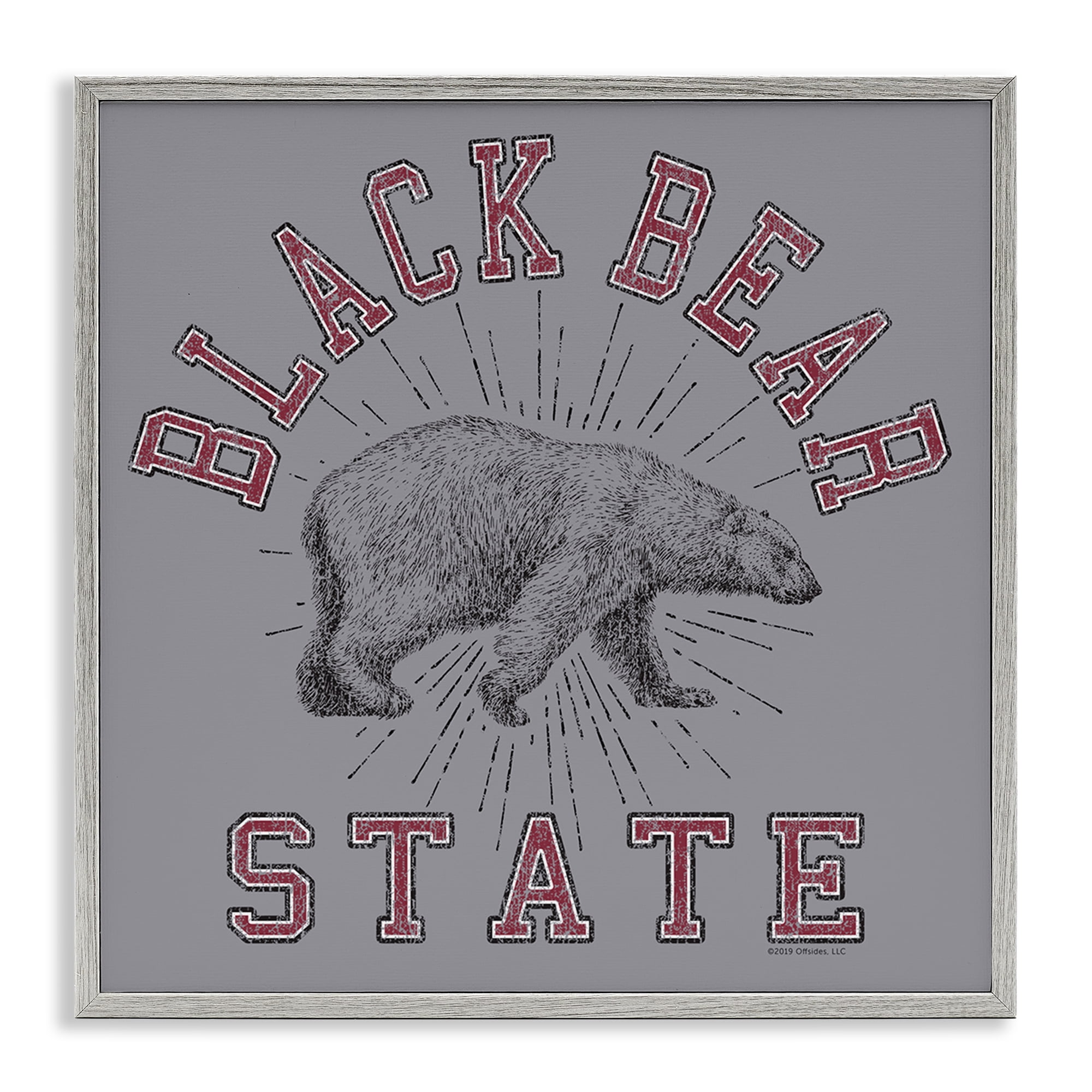 Stupell Industries Vintage Black Bear State Novelty & Humor Painting Gray Framed Art Print Wall Art, 24 x 24